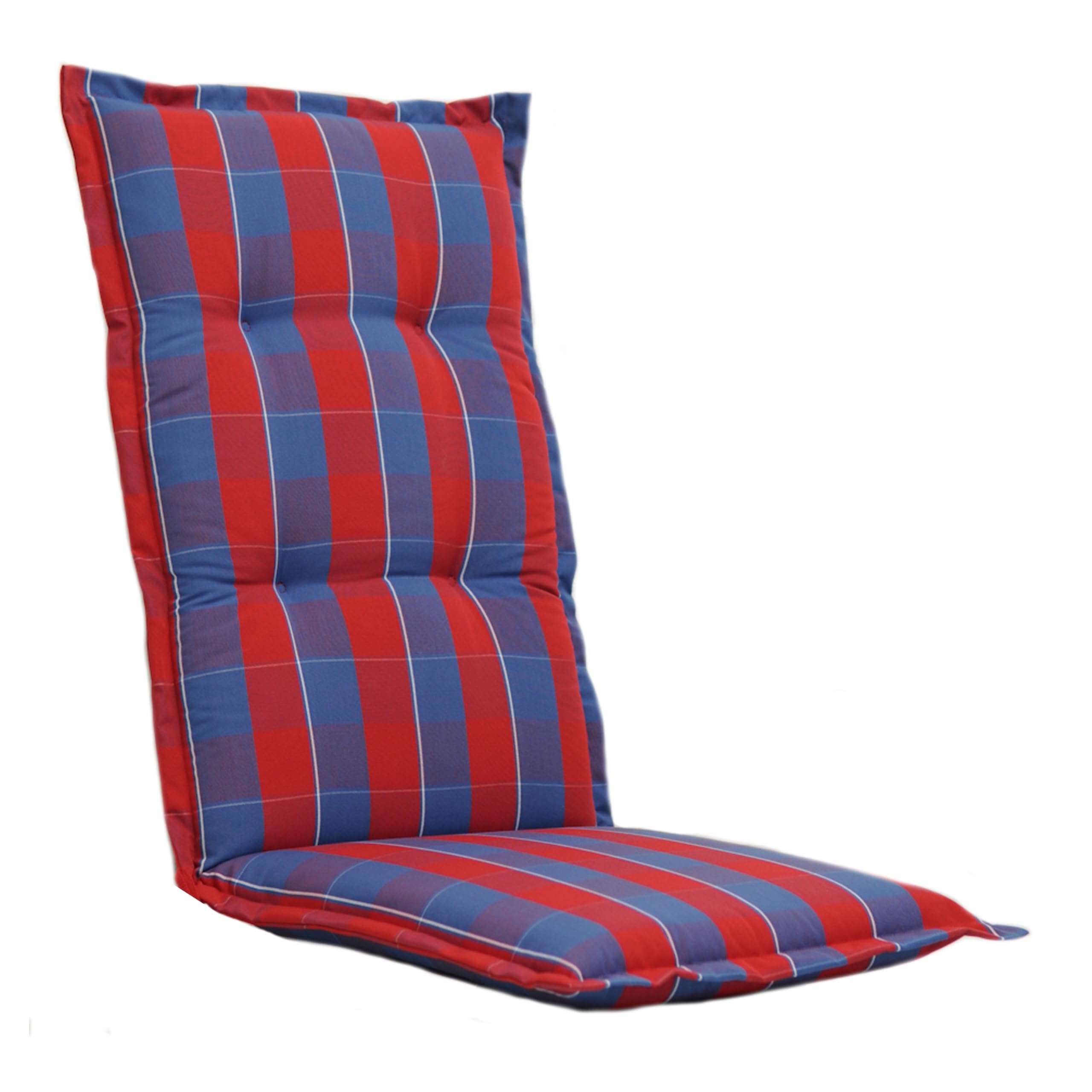 LILENO HOME Cuscino per sedia da giardino [set da 1 – sedia con schienale alto] a quadri rosso e blu – Comodo cuscino per sedie da giardino – Cuscino per sedie da giardino e sedie pieghevoli