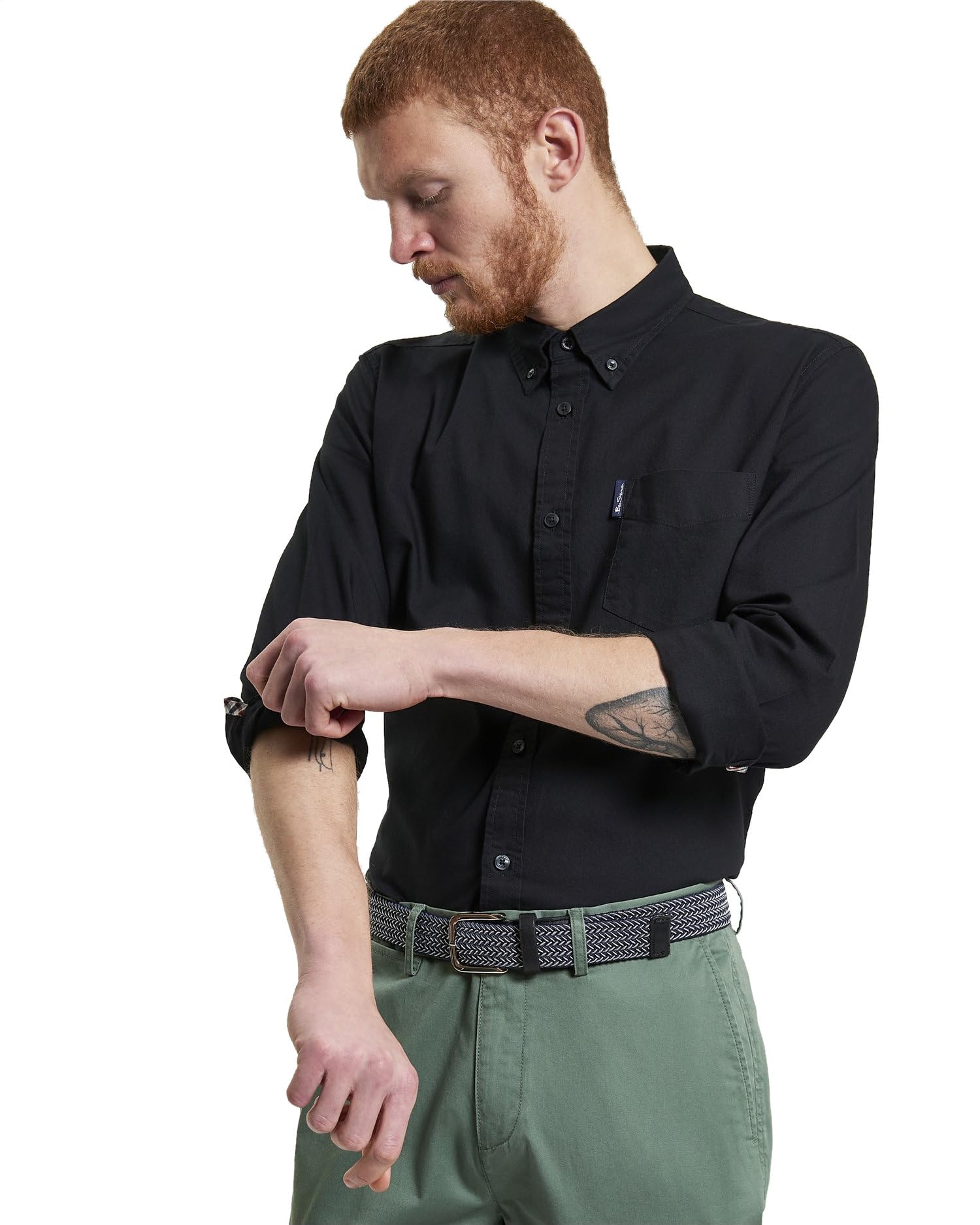 Ben Sherman Men's Button-Down Collar Signature Oxford Shirt, Tab Logo Pocket, Long Sleeved, Regular Fit (Black.) XXXL