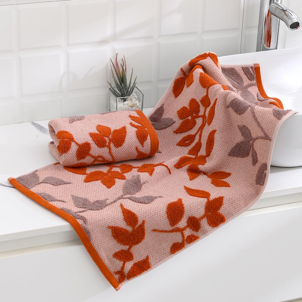 sense gnosis Burgundy Red Hand Towel Set of 2 Super Soft 100% Cotton Embossed Leaf Floral Pattern Highly Absorbent Decorative Jacquard Weave Hand Towels for Bathroom Spa 13x 29 Inch - Image 2