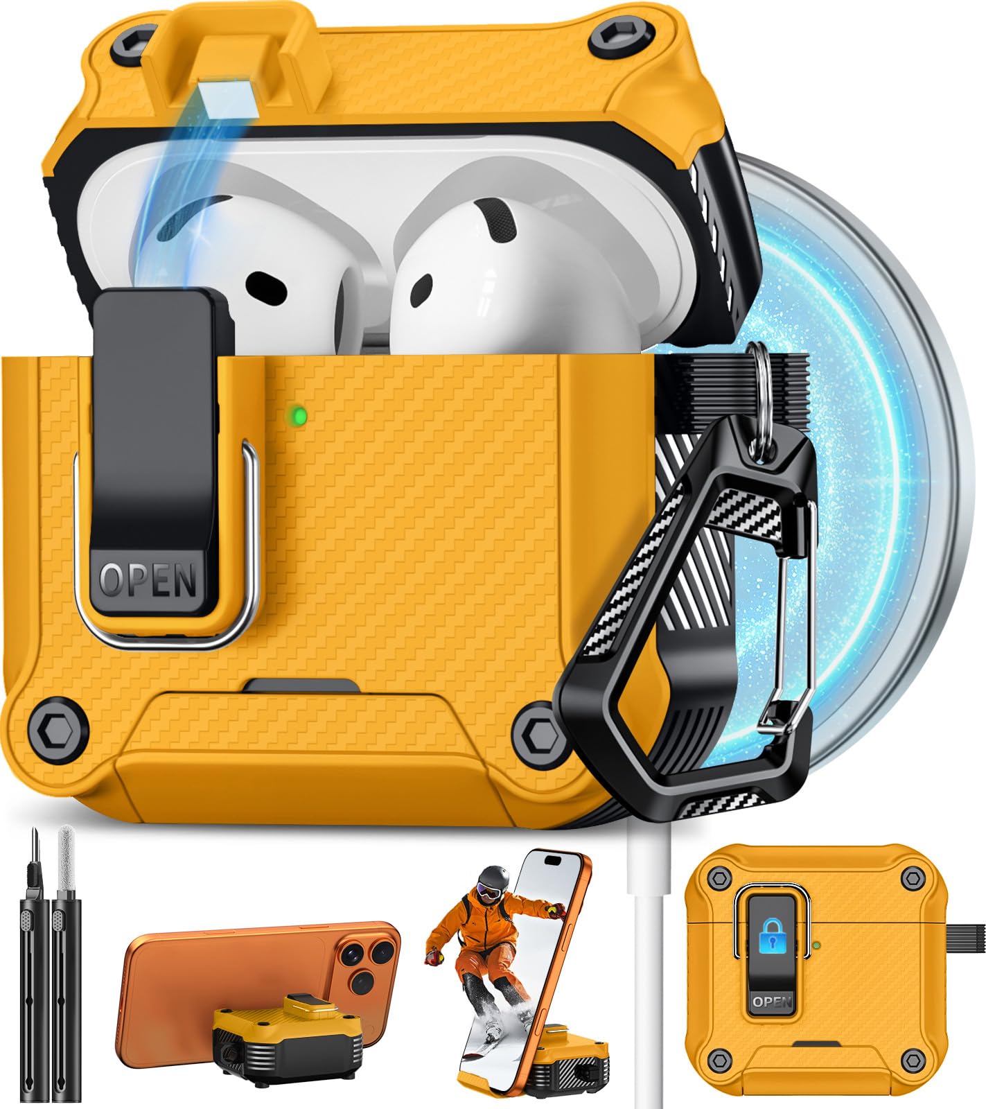 Pohgelan for AirPods 5/4 Case (2026/2024) with Safety Lock-Yellow