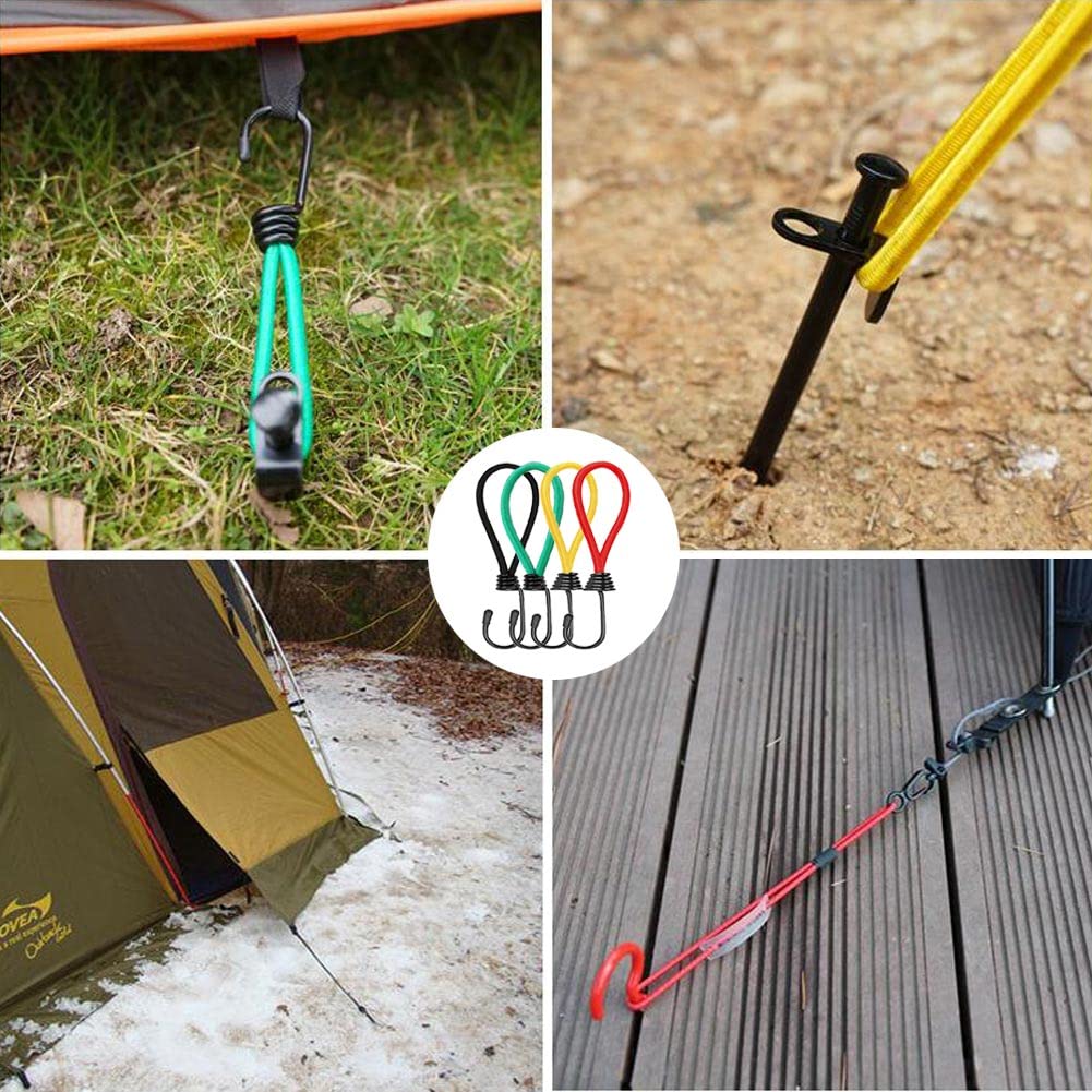 16 Pièces Tendeurs Élastiques Avec Crochets 15cm - Cordes Élastiques Pour Tentes, Bâches, Auvents Camping