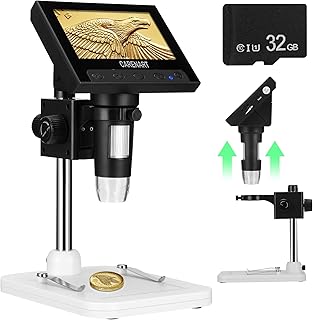 4.3 Inch Digital Microscope, Carenart Coin Microscope with 32GB TF Card 50X-1000X Magnification with 8 Adjustable LED Lights for Adults Kids Outside and Home Use