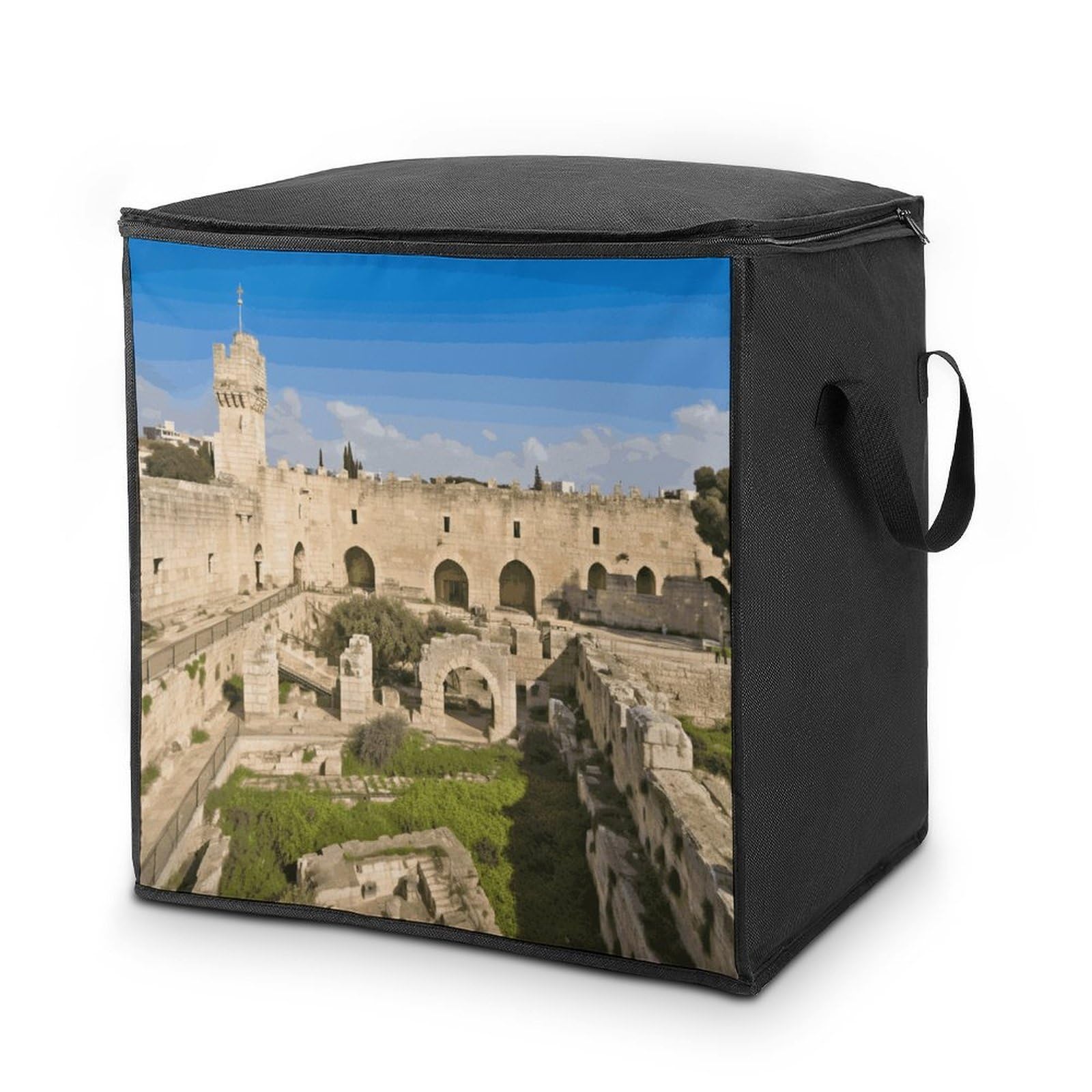 Israel at The Tower of David Quilt Storage Bag with Reinforced Handle Clothes Blanket Storages Bins Foldable Closet Organizers for Dorm Storage Fabric Bags for Organizing Bed Sheets Comforters