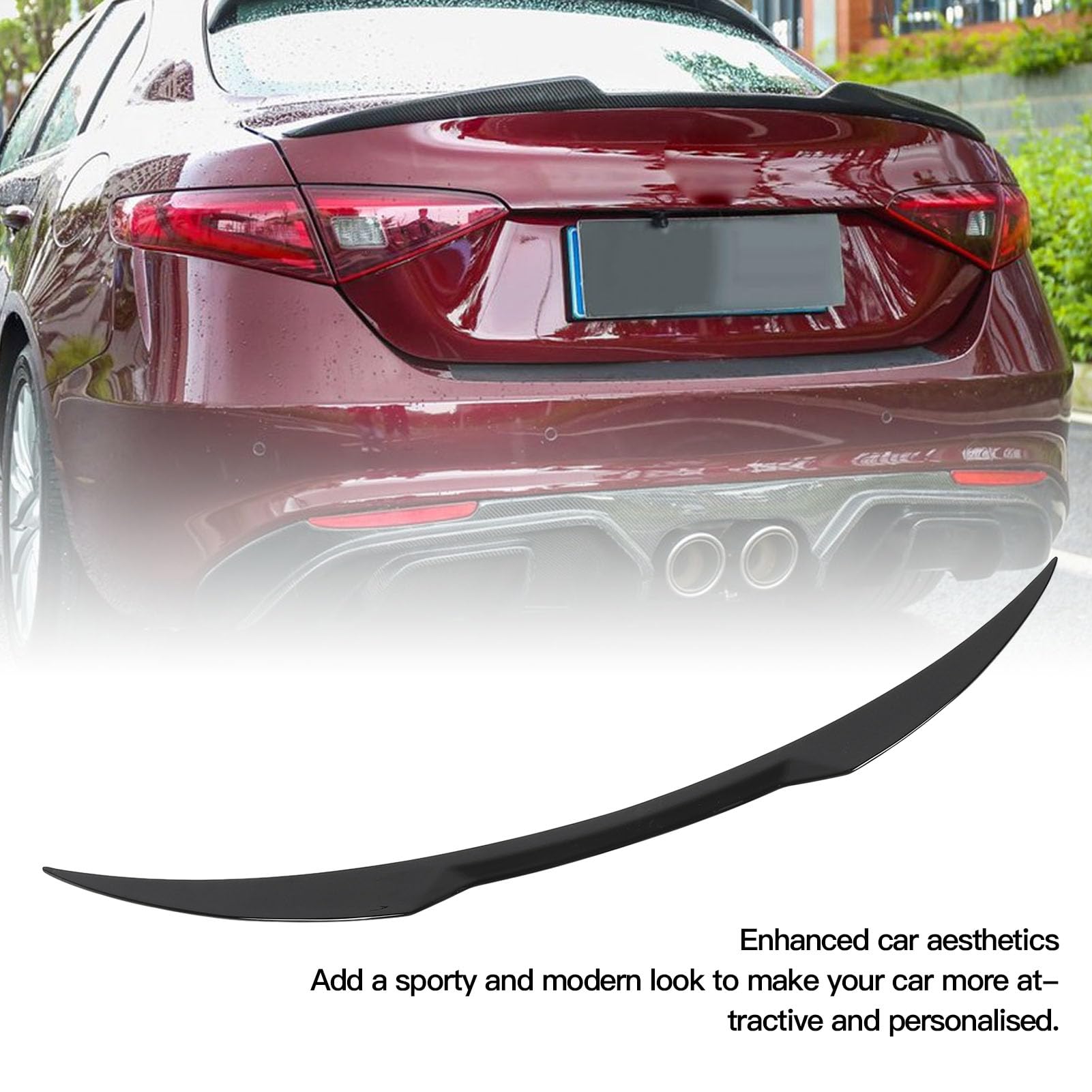 Trunk Spoiler, labbro di co, rivestimento di stampaggio posteriore compatibile con Giulia 2015 a UP, pannello di estensione del trunk in stile QV (Nero lucido)