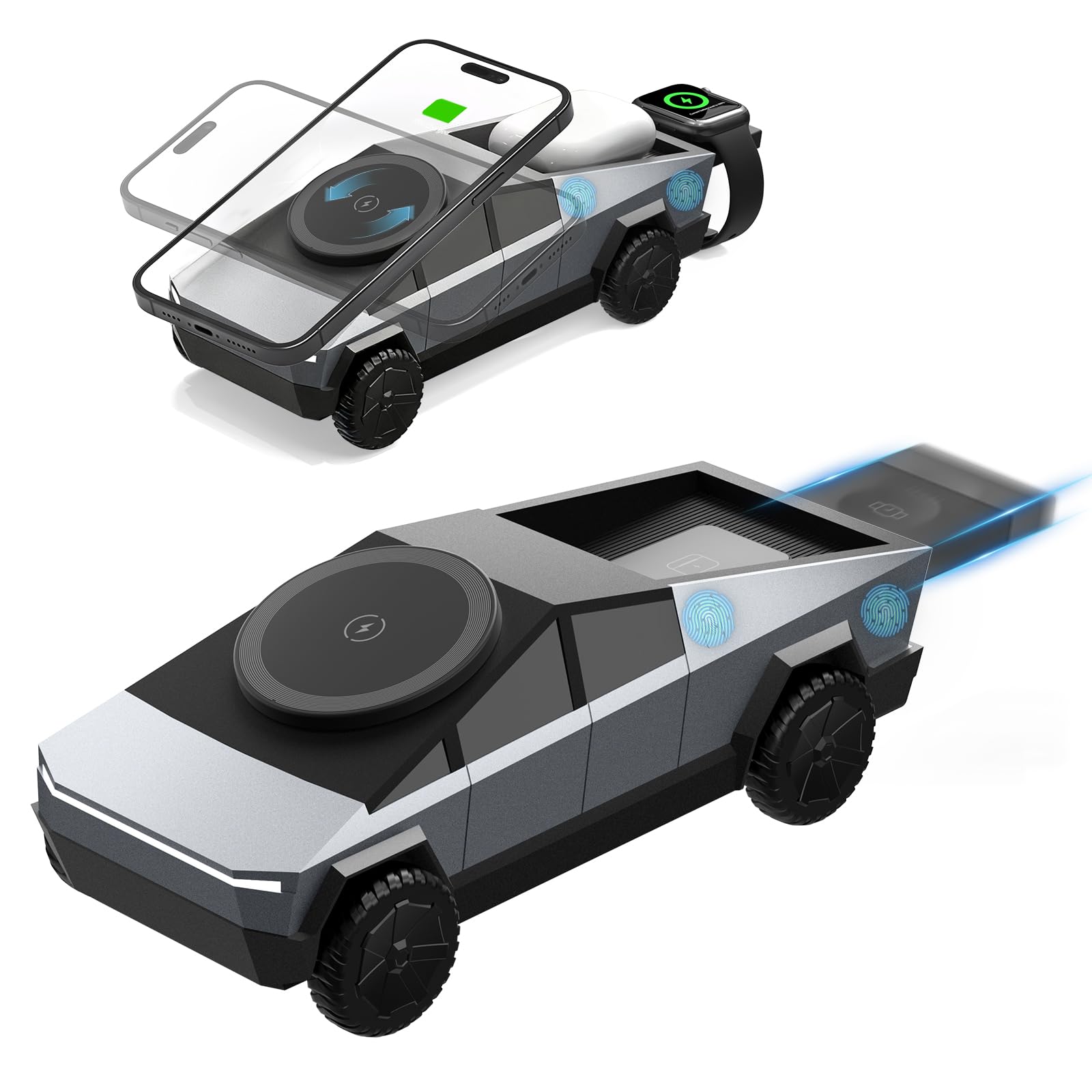 3 in 1 Mag-Safe Charging Stand for Apple Device, Rotating Magnetic Fast Wireless Charger Stand with Ambient Light for iPhone 16/15/14/13/12, Apple Watch 1-8/Ultra, AirPods (USB-C Charger Included)