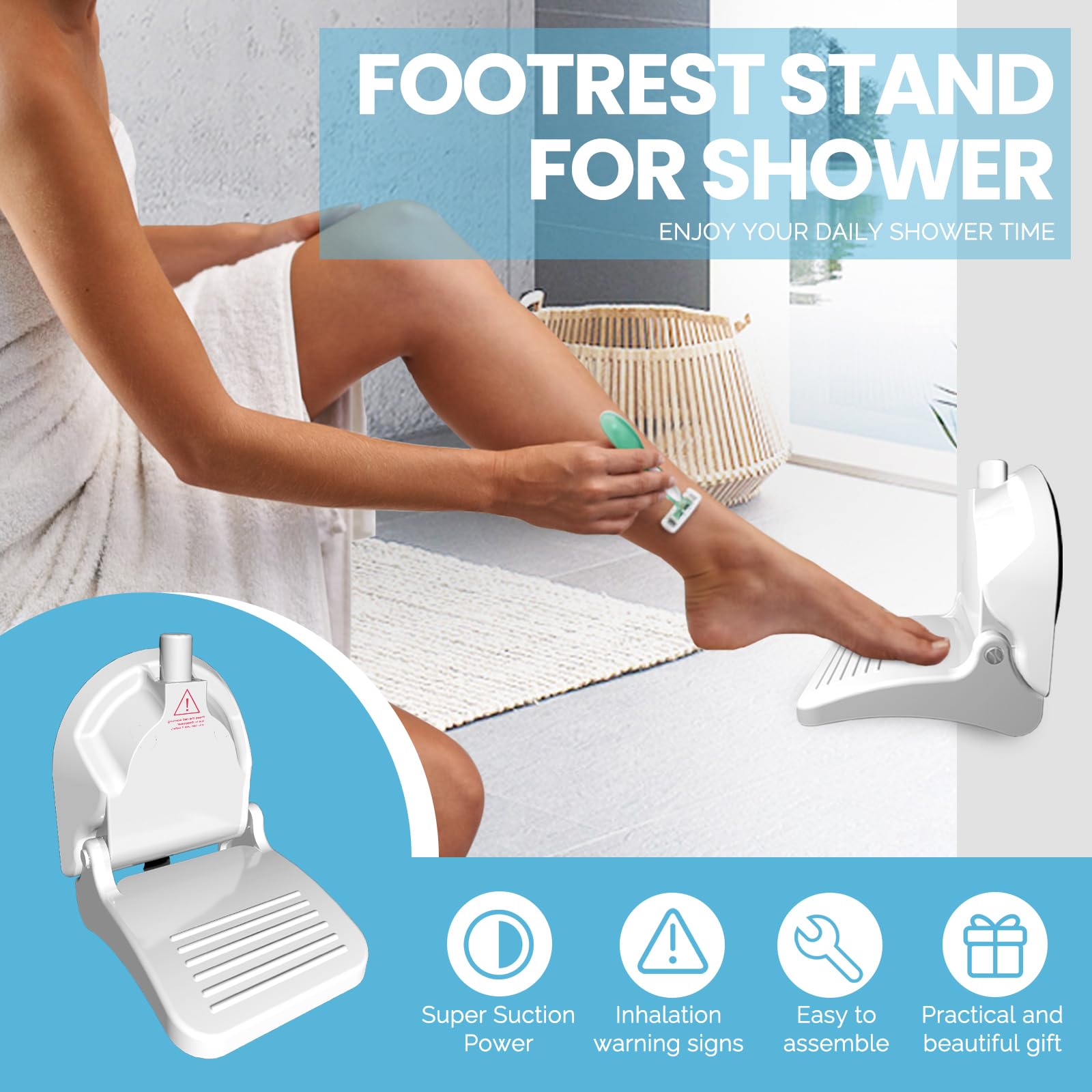 Repose-Pieds de Douche, Repose Pieds pour Jambes de Rasage, Support de Jambe de pour Salle de Bain, Repose-Douche avec Ventouse, Support de Pied de Douche, sans Perçage