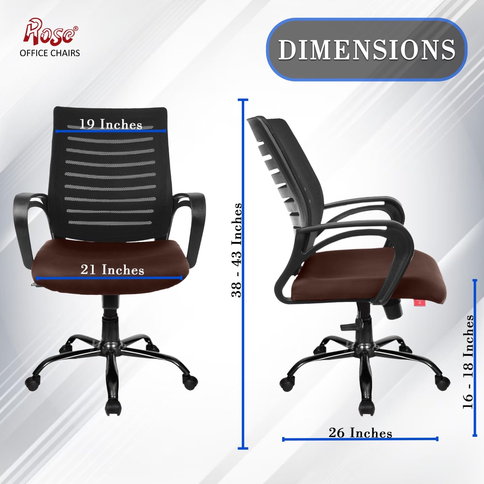 ROSE® Elite | 3 Years Brand Warranty | Ergonomic Office Chair, Study, WFH, Revolving, Rolling, Desk, Task, Laptop, Student Chair (Brown Seat & Black Back, Elite Classic MB)