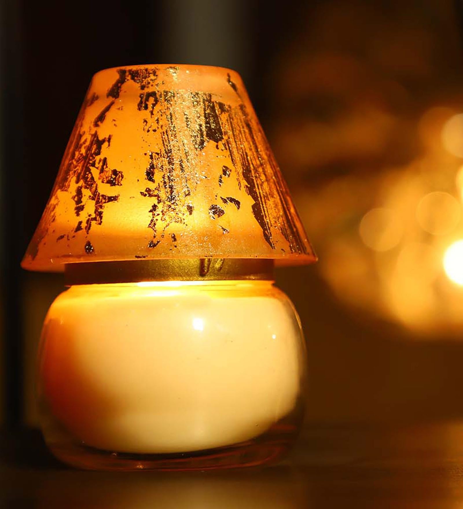 State Art India Lamp Shade Candle in Vanilla Caramel Aroma- 150gm- Burn time 24hrs Candle (Gold, Beige, Pack of 1)-image-10