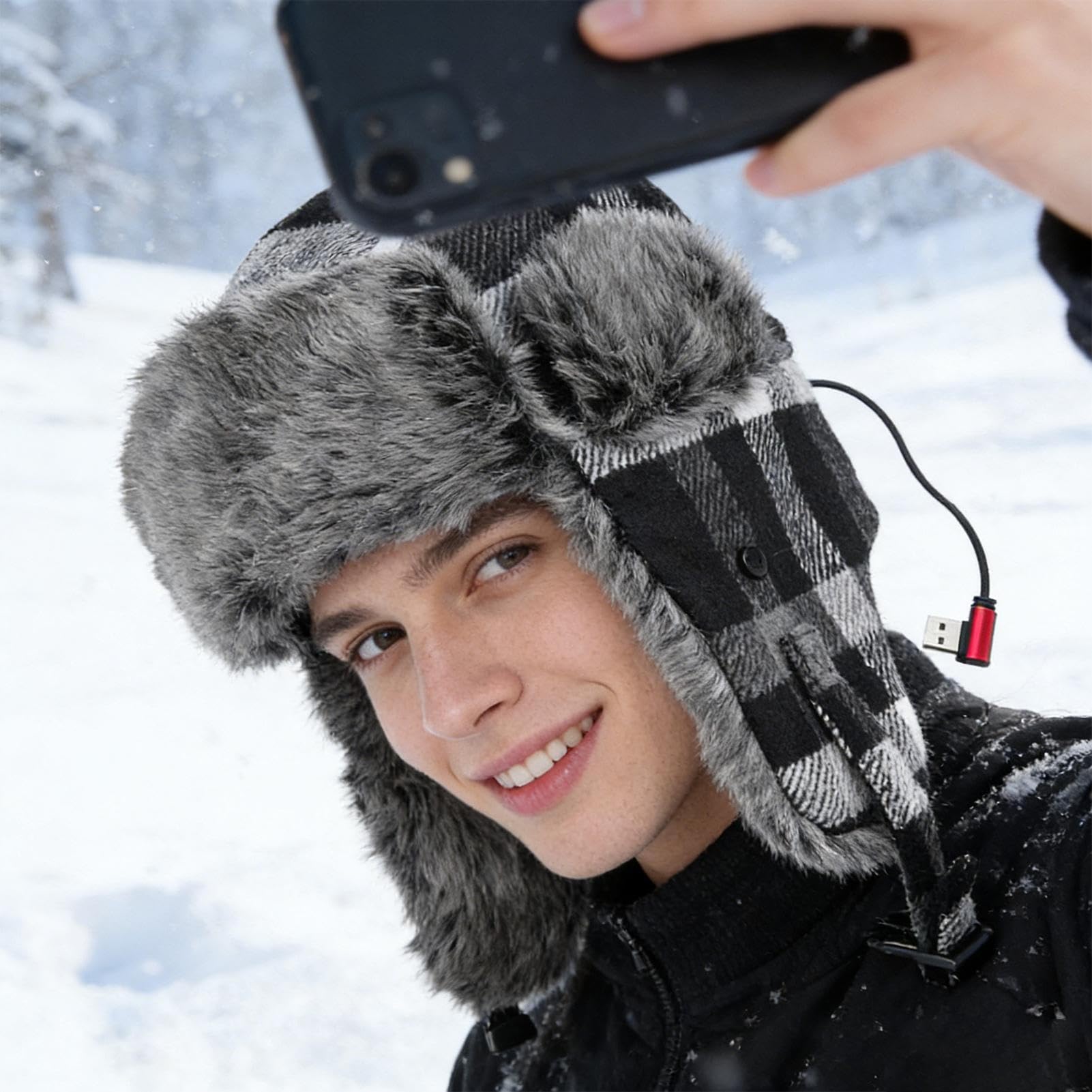 Generisch Berretto Ushanka riscaldato tramite USB, triplo livello di calore, con caldo peluche | Berretto invernale con riscaldamento USB, per uomini, donne, adulti e adolescenti, per ciclismo, passeggiate e pendolari