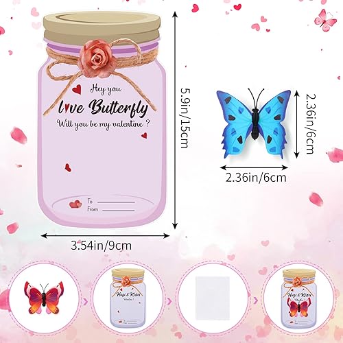 Miniatura 3 de Zonon 36 tarjetas de San Valentín para niños, tarros de mariposa, tarjetas de intercambio de San Valentín, divertidas tarjetas de felicitación de