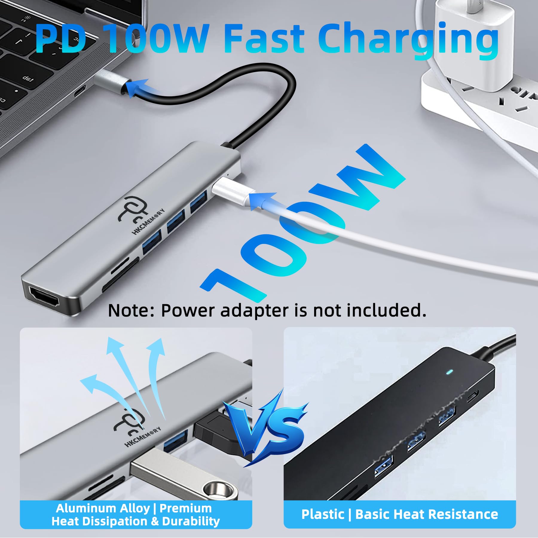 Hub USB C 7 in 1, HDMI 4K, ricarica PD da 100 W, porte USB 3.0/2.0, lettore SD/TF, dati USB-C, per MacBook Pro/Air, iPad Pro, iPhone 16 Pro/Pro Max, Dell XPS, Steam Deck