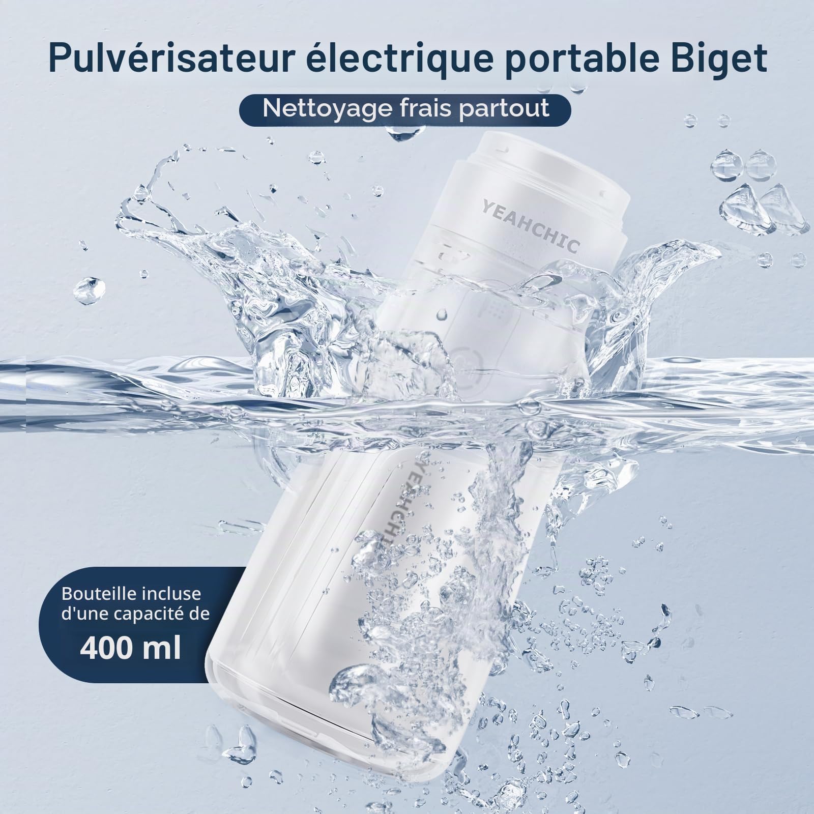 Bidet portable pour voyage – USB-C rechargeable, 3 modes, 400 ml, pulvérisateur étanche + 2 buses – Bidet portable pour bébé, bidet pour homme, bidet de voyage pour femme