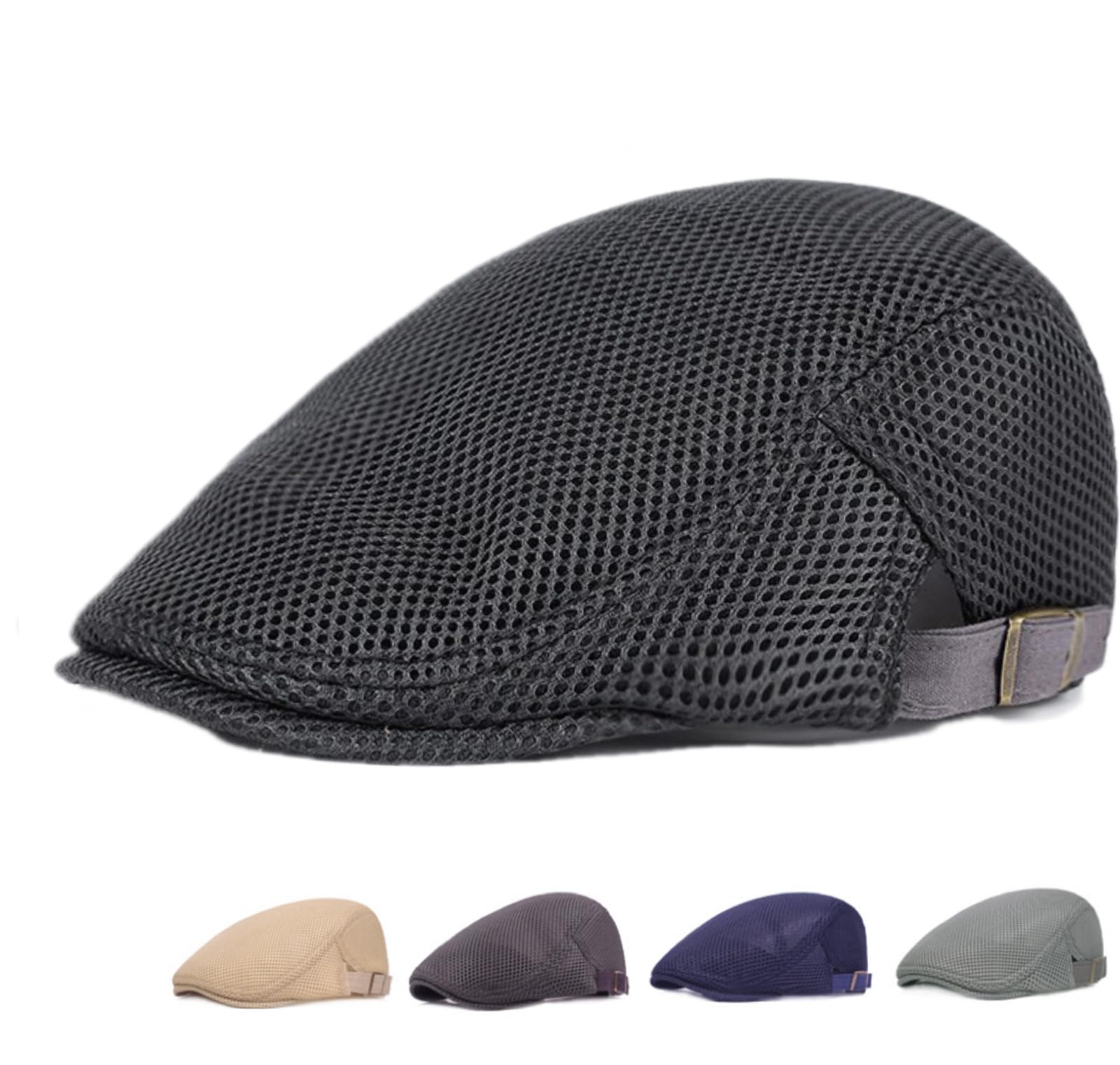 GenericMen's Mesh Cap Breathable Summer Newsboy Hat Adjustable Beret Ivy Cap Irish Cabbie Driving Hunting Hats