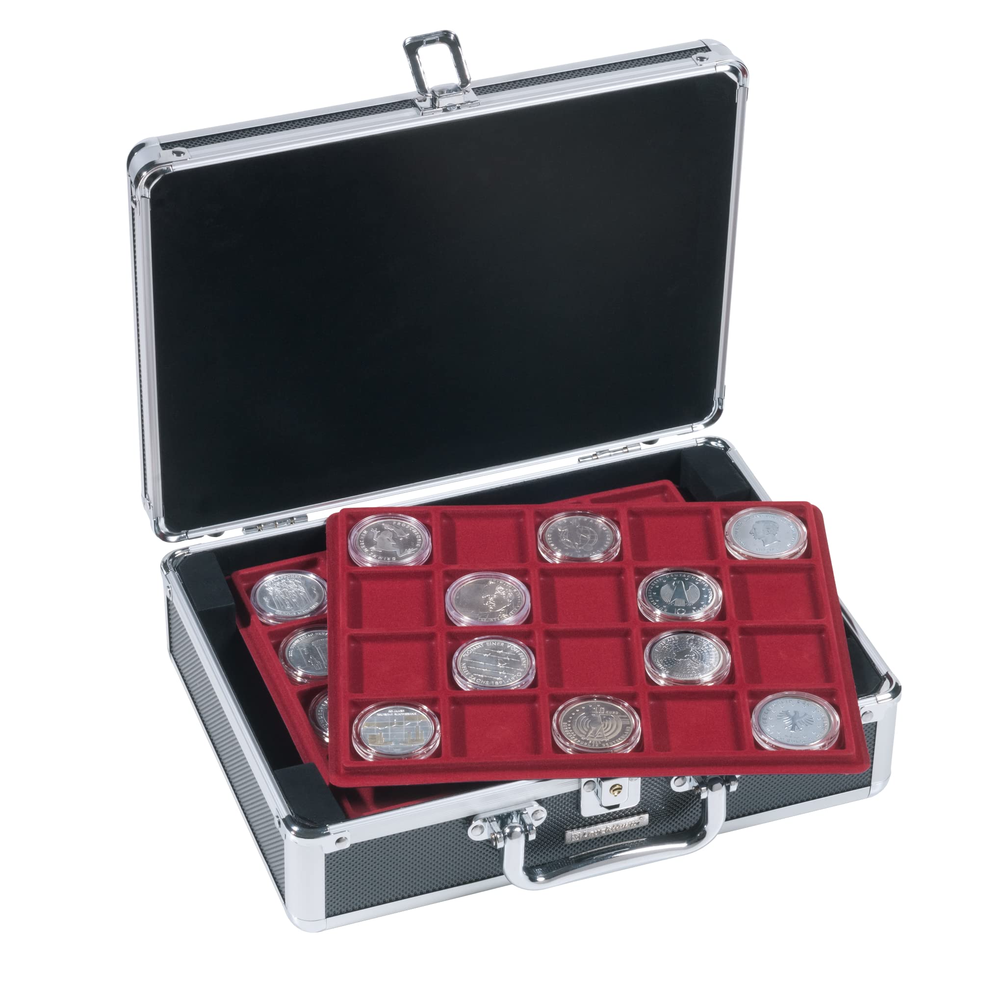 Leuchtturm 360208 Estuche para Monedas Cargo S6 - Estuche Protector para 120 Monedas - Negro/Plata - 41 mm