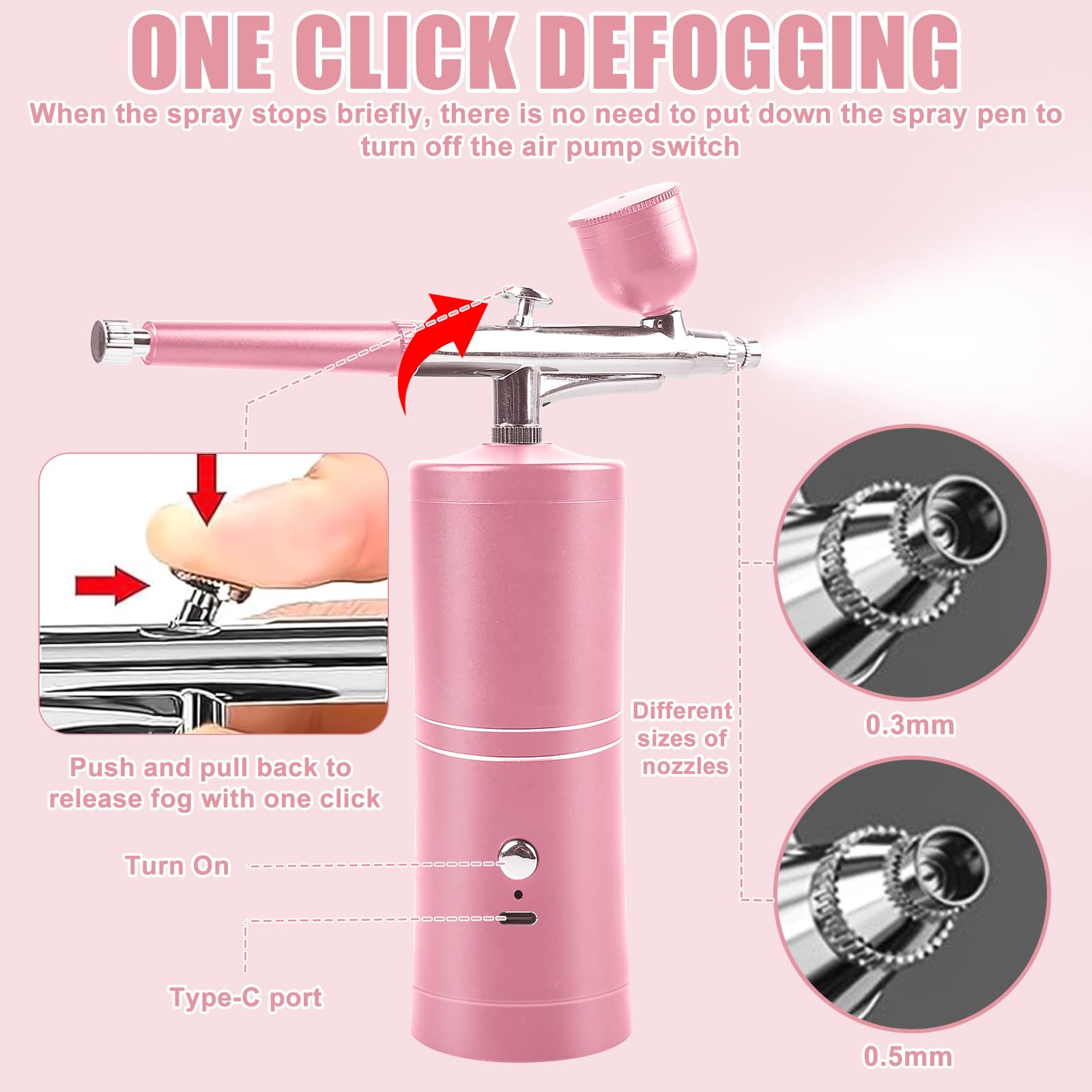 Kit Aerografo Con Compressore, Compressore Aerografo, Kit Aerografo Ricaricabile Aria Spazzola Airbrush Pistola Aerografo Portatile Spazzola Aria Per Trucco, Nail Art, Decorazione Torta Rosa