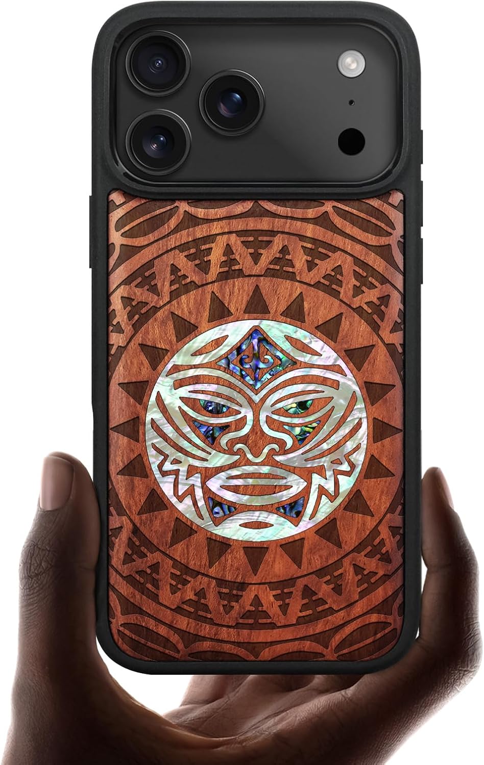 Carveit Magnetic Case for iPhone 17 Pro Max Case, Wood Artisan Engraved & Handmade Shell Inlaid, TPU Shockproof Cover, Compatible with MagSafe Wireless Chargers (Caduceus amidst-Blackwood)