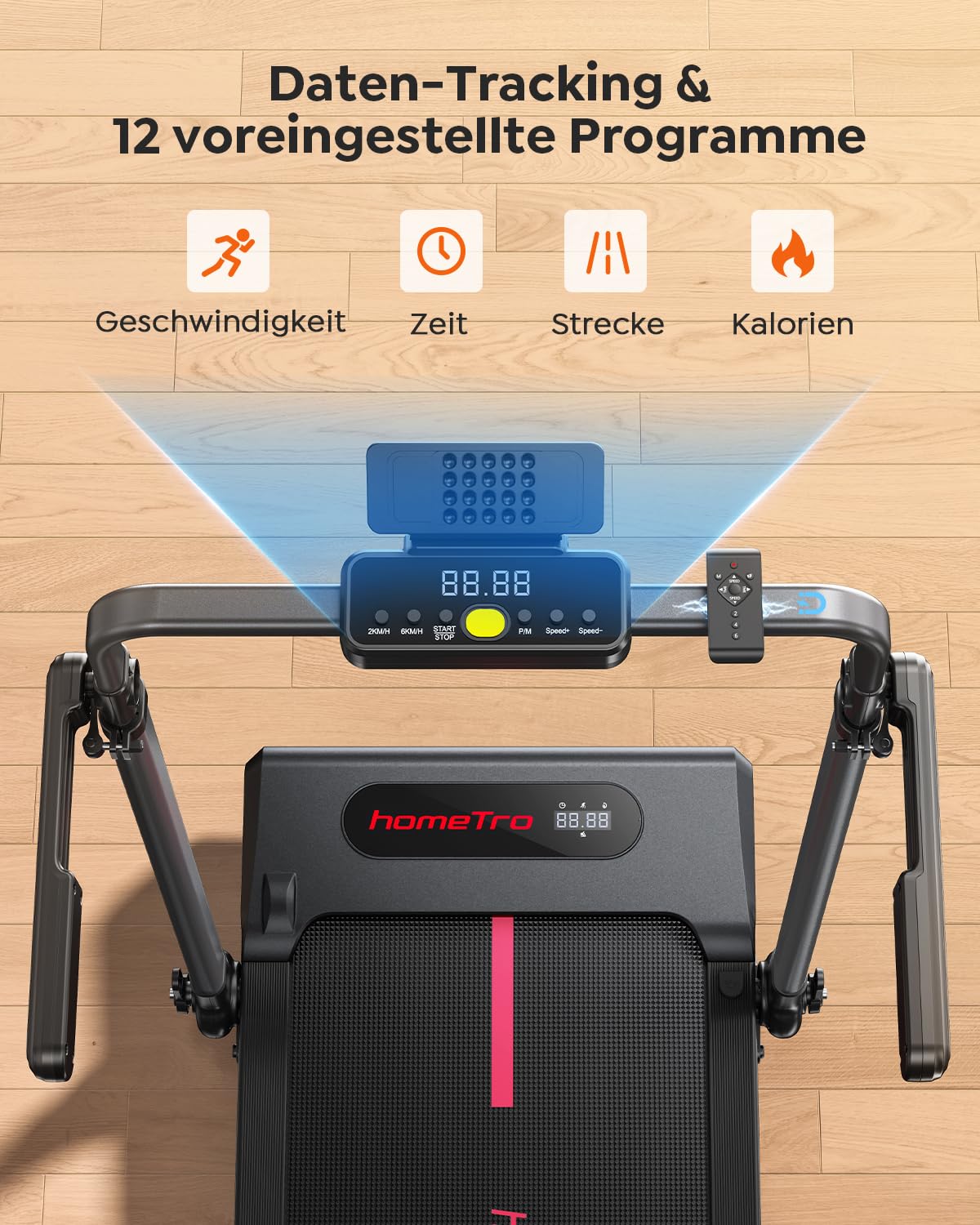 Laufband für Zuhause Klappbar mit 7% Steigung, All-in-1 Walking Pad bis 12 km/h mit 3,0 PS Leisem Motor, Höhenverstellung bis 150mm & Abnehmbarem Schreibtisch, APP und Fernbedienung