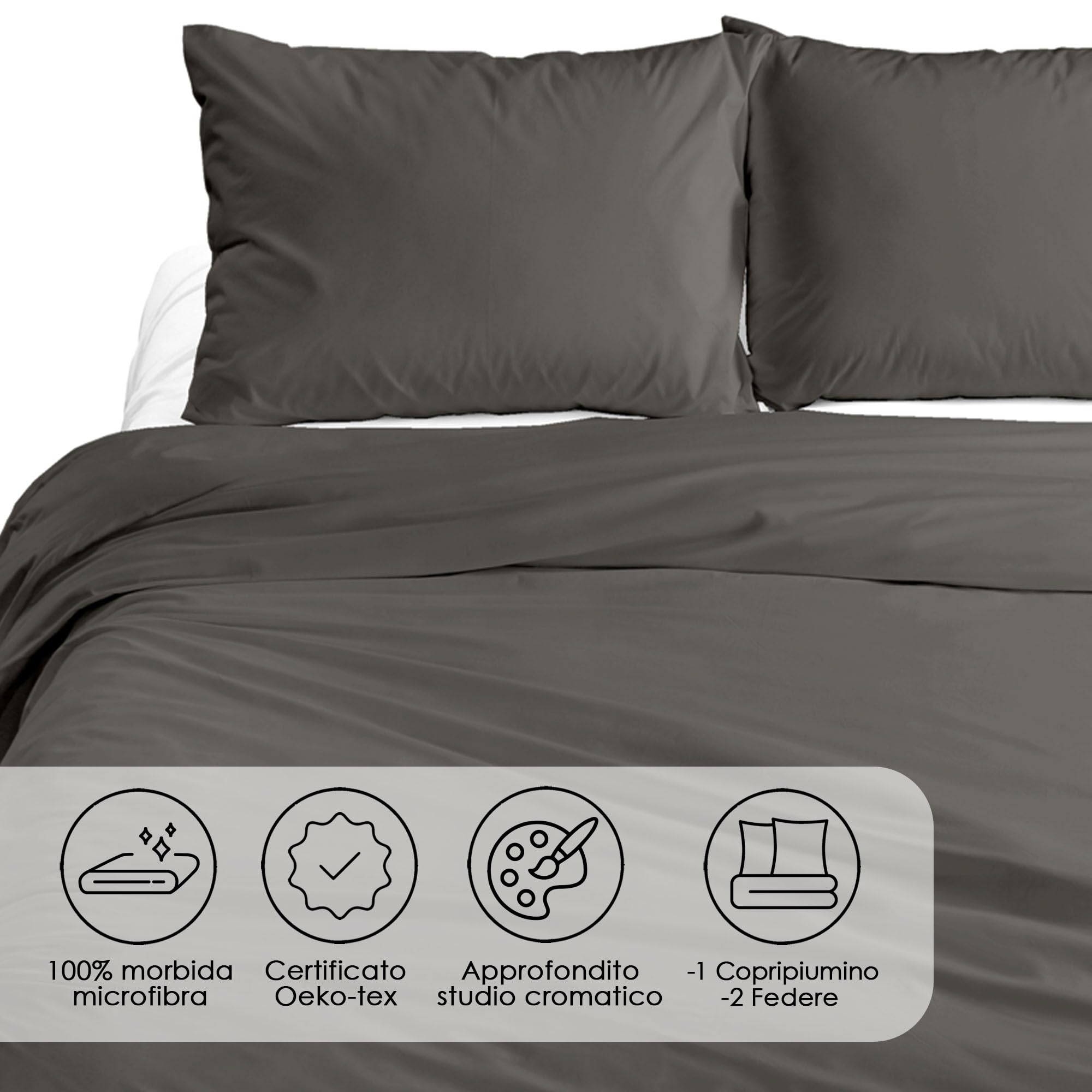 Ruggeri - Set Copripiumino Matrimoniale | Sacco + 2 Federe, 100% Morbida Microfibra di Alta Qualità - Collezione Everyday (Grigio Antracite)