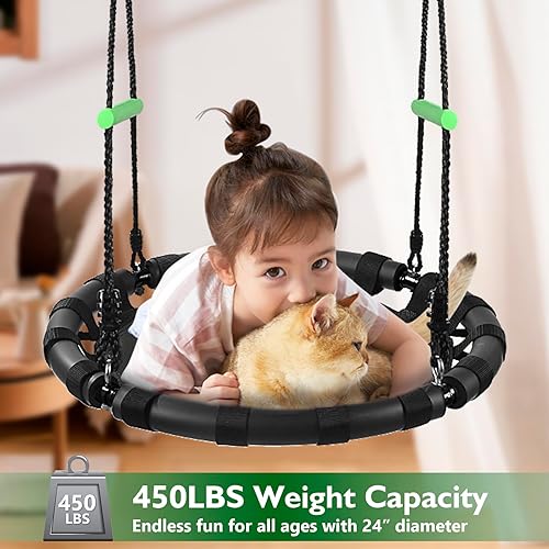 Miniatura 2 de Columpio para árbol de 24 pulgadas de diámetro, marco de acero resistente de 1 pulgada de grosor con cubierta de tubo de espuma gruesa y alfombrilla