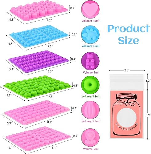Miniatura 2 de JOERSH Juego de 62 moldes de silicona para gomitas de oso, molde antiadherente para dulces, 18 formas para 327 caramelos, incluyendo animales de