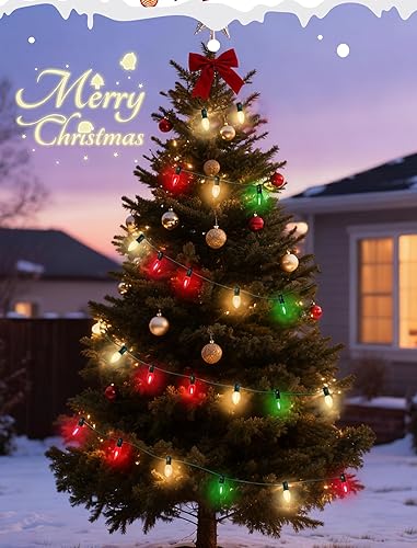 Miniatura 7 de C7 Luces LED de Navidad rojas, blancas y verdes, 26 pies para decoración de Navidad al aire libre con 27 bombillas LED, tira de luces de Navidad