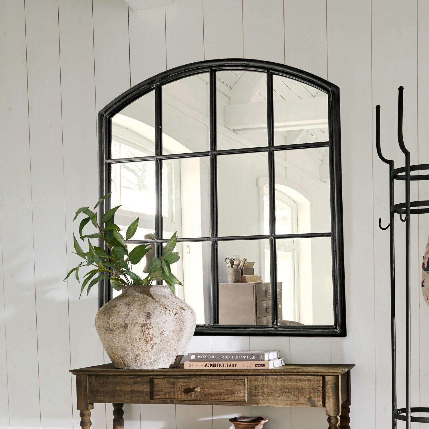 Loberon Chloe Specchio - Design in stile finestra a riquadri - Fine finitura anticata, nero