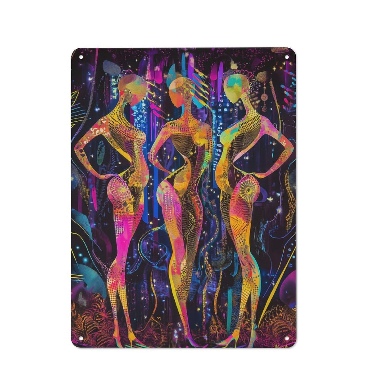 Junmoney Neon Radiance – The Three Muses In A Futurist Ic Glow Industrial-Style Metal Sign 40X30cm For Hallway Wall, For Kitchen, Dining Room And Home Bar Wall Decor