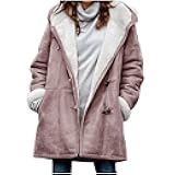Womens Sherpa Lined Jackets Fashion Winter Fuzzy Fleece Hoodie Sweatshirt Casual Soft Cozy Horn Button Down Coats