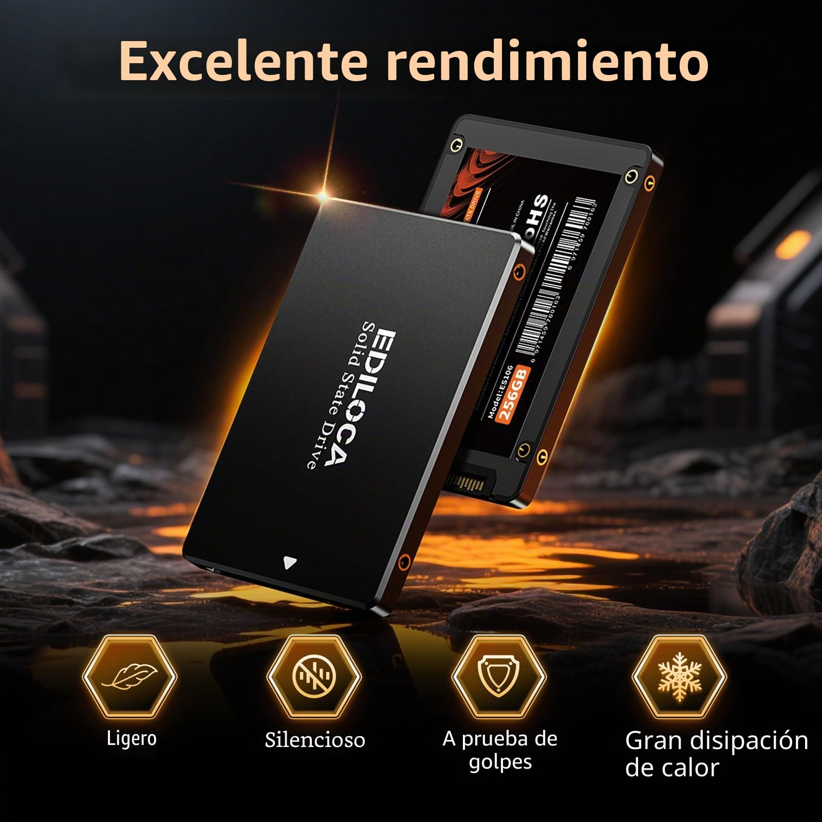 Ediloca ES106 - Disco Duro Interno SSD SATA III de 256 GB 3D TLC NAND Flash de 2.5 Pulgadas, hasta 550 MB/s de Lectura, actualización de Memoria y Almacenamiento de PC o portátil (Negro)