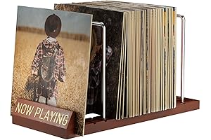 Now Playing Vinyl Record Stand, Album Rack Organizer, 50 LP Storage