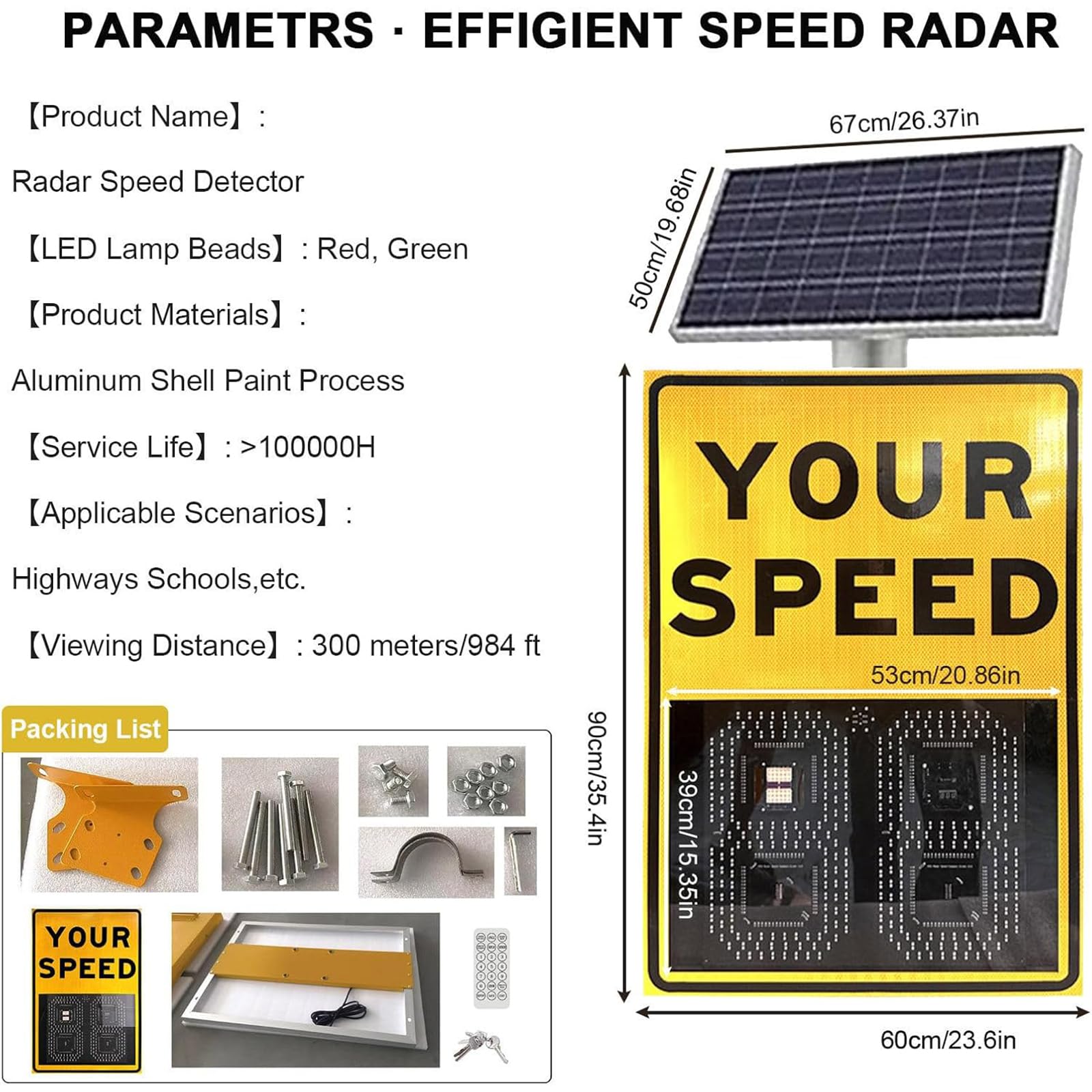 Señal de velocidad con radar alimentado por energía solar: pantalla LED de límite de velocidad de 24x35, detector de aluminio con control remoto para una mayor seguridad vial.