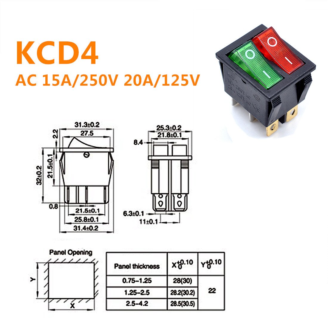 Amazon.com: Oiyagai 5 Pack KCD4 Rocker Switch, 250V 16A ON/Off