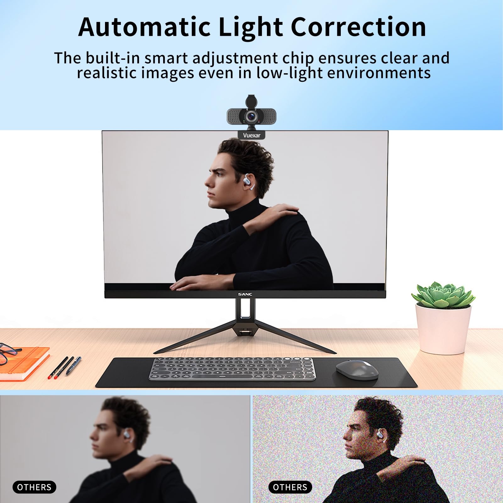Webcam 2K con microfono, webcam con treppiede, doppio microfono, fotocamera per computer plug & play per chiamate online, fotocamere per PC desktop o laptop Zoom/team/FaceTime