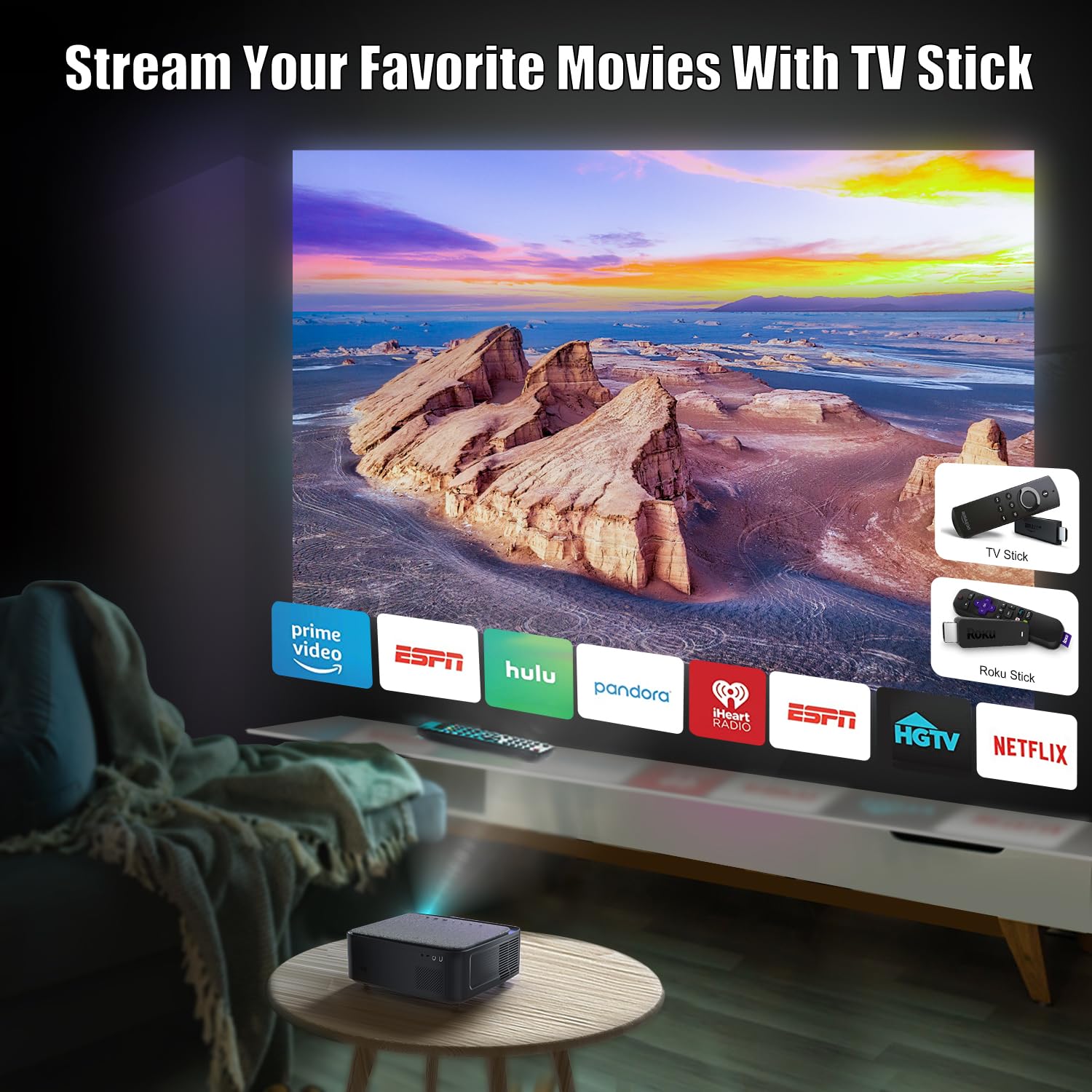 Proyector WiFi Bluetooth 4K Soporte, 35000 Lúmenes WiMiUS Proyector WiFi Bluetooth Full HD 1080P Nativo Ajuste Digital 4P/4D, Zoom 50% Proyectors Portátil Cine en Casa 300” para PPT,PS5,TV Stick HDMI