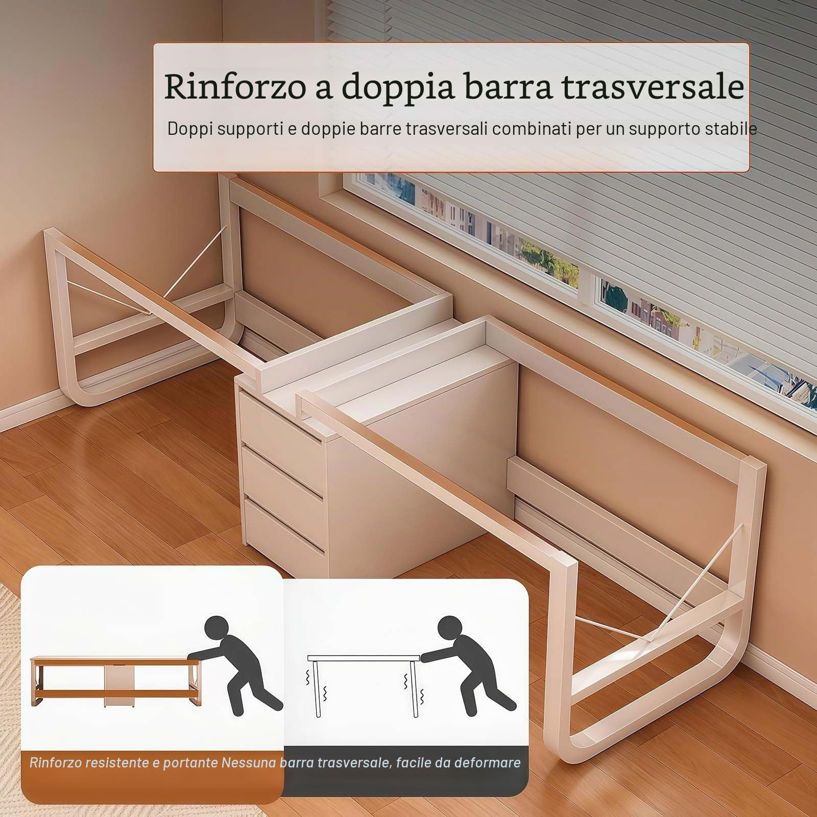 Scrivania per computer, in legno, moderna, doppia scrivania da ufficio, doppia postazione di lavoro con cassetti, scrivania per computer extra lunga per casa e ufficio, bianco, 200 cm