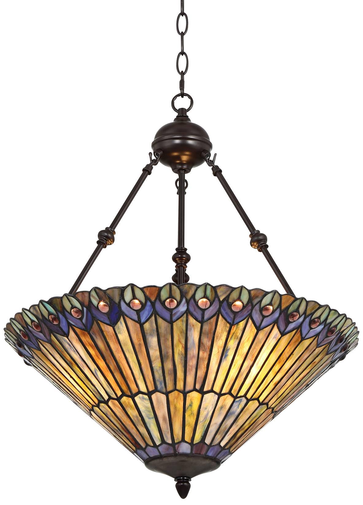 Robert Louis Tiffany Pendant Light Fixture - 3 Light, Peacock 