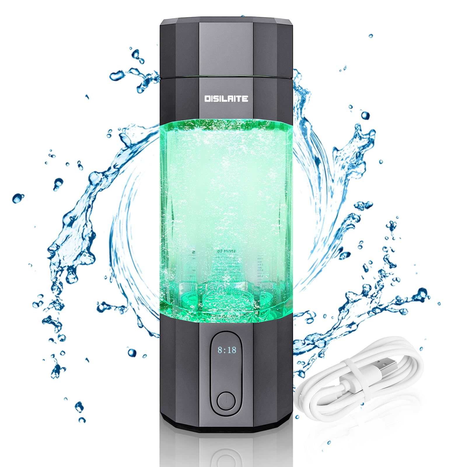 10000PPB Hydrogen Water Bottle SPE PEM Technology Hydrogen Water Generator with Seven Colorful Light-Best Hydrogen Water Technology S-Gray
