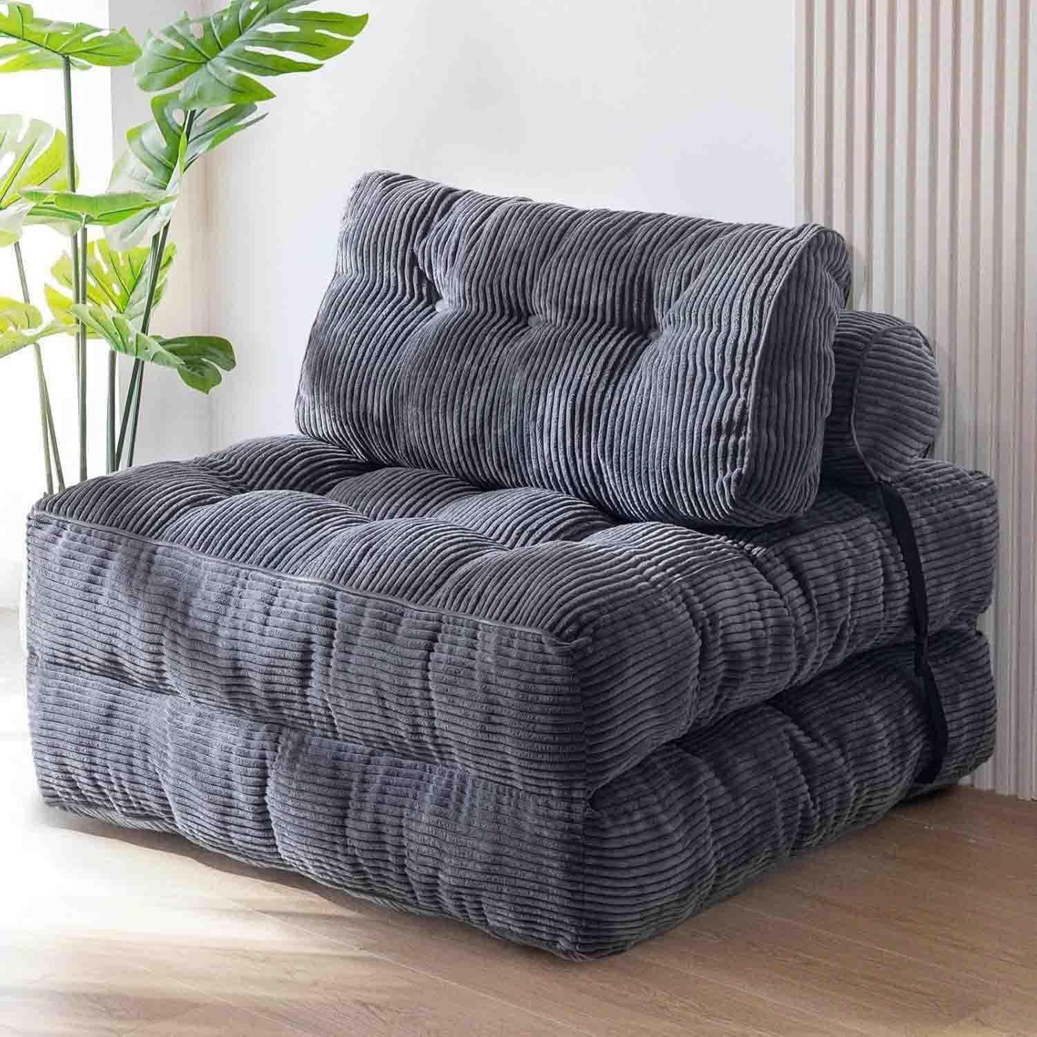 Faltbares Schlafsofa umwandelbarer 3-in-1 Sofa Bett Schlafsessel mit Kissen Sitzsack-Sofa Stuhl Komfortable Schlafcouch Bodensofa-Lounge für Schlafzimmer Wohnzimmer 85 * 85cm,Dark gray