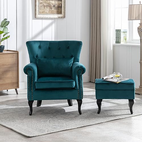 Miniatura 7 de Sillas con brazo de lectura Accent con otomana para sala de estar, dormitorio, sofá esquinero moderno y cómodo de mediados de siglo, silla de club