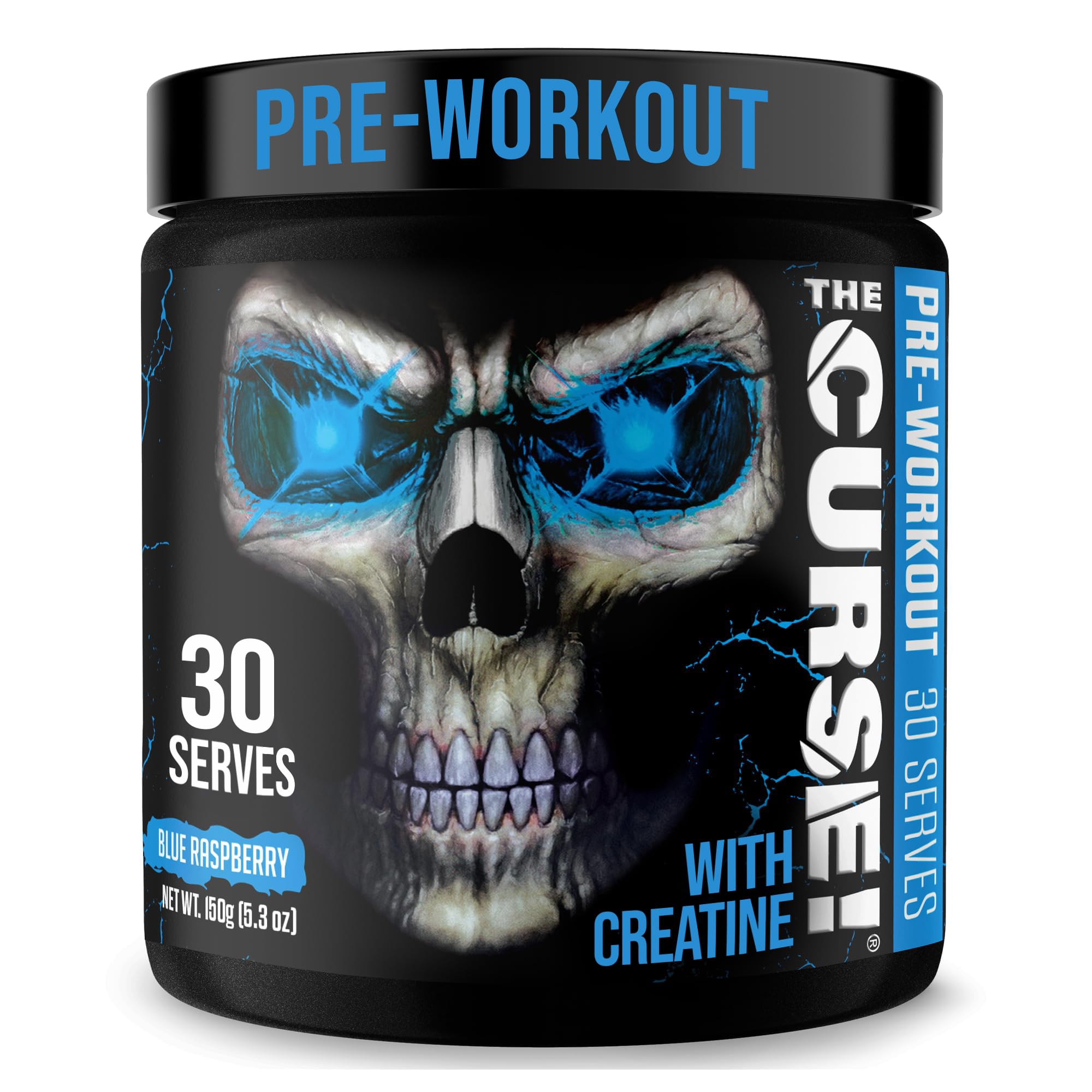 JNX SPORTSThe Curse! Pre Workout Powder for Men & Women, Caffeine, Beta-Alanine, Creatine, L-Citrulline, 30 Servings, Blue Raspberry Flavor – Boost Energy, Strength & Focus