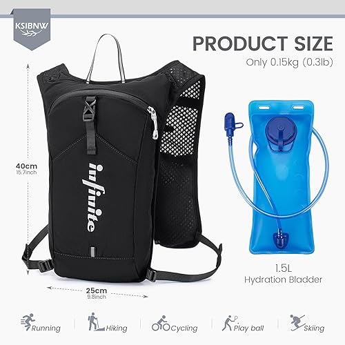 Miniatura 3 de KSIBNW Chaleco de correr para mujeres y hombres, ligero chaleco de hidratación con bolsa de agua de 1.5 L, mochila para correr para senderismo,