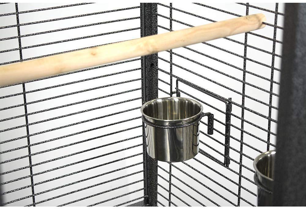 Pet's Solution - Gabbia per Pappagalli e Grandi Uccelli con Posatoi, Ciotole, Ruote, Griglia e Vassoio Estraibile, Nera - Dimensioni Esterne 76x60x156h cm