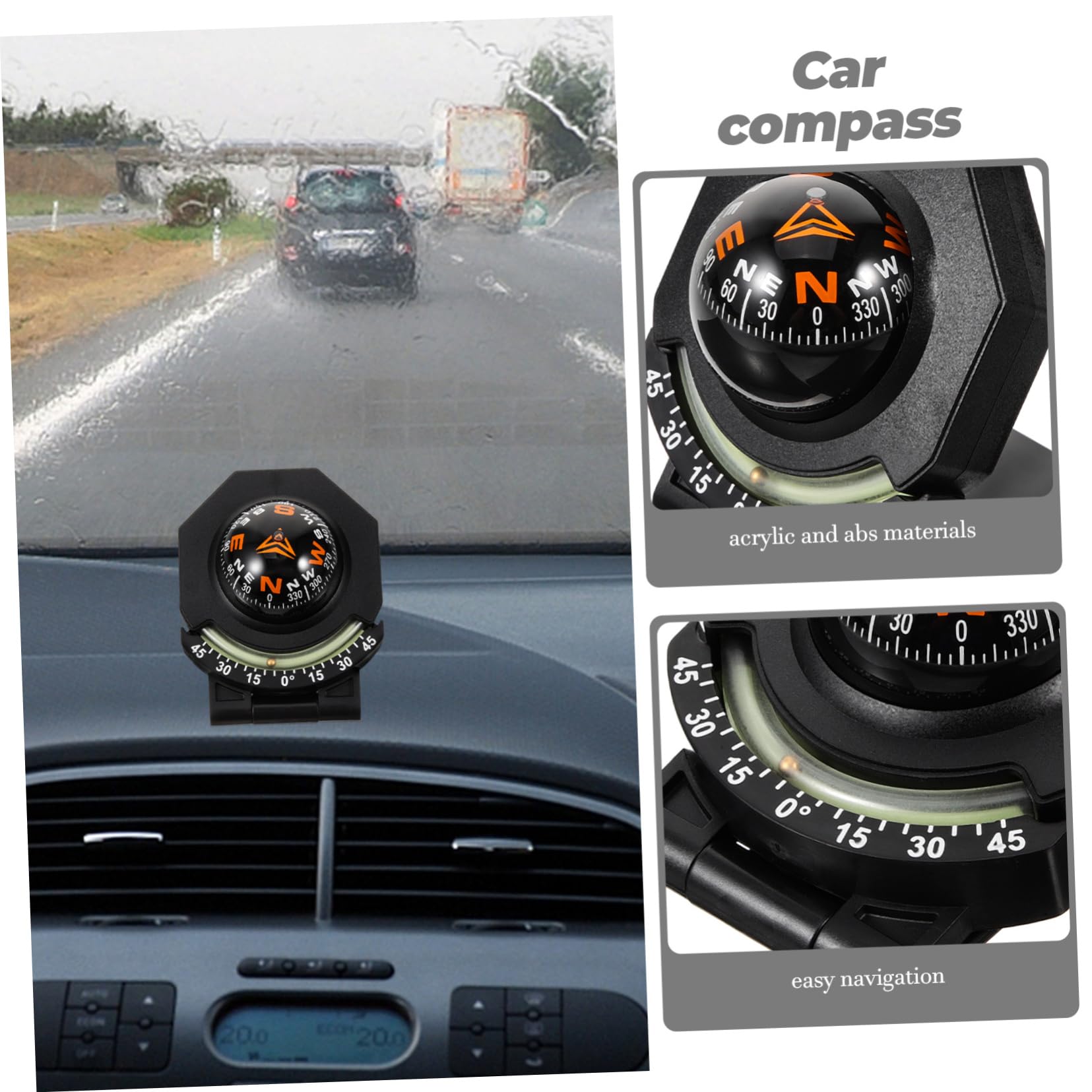 YARNOW Bussola Per Cruscotto In Acrilico Per Auto Abs Per Bussola Per Direzione Di Navigazione Sul Cruscotto Dell'Auto