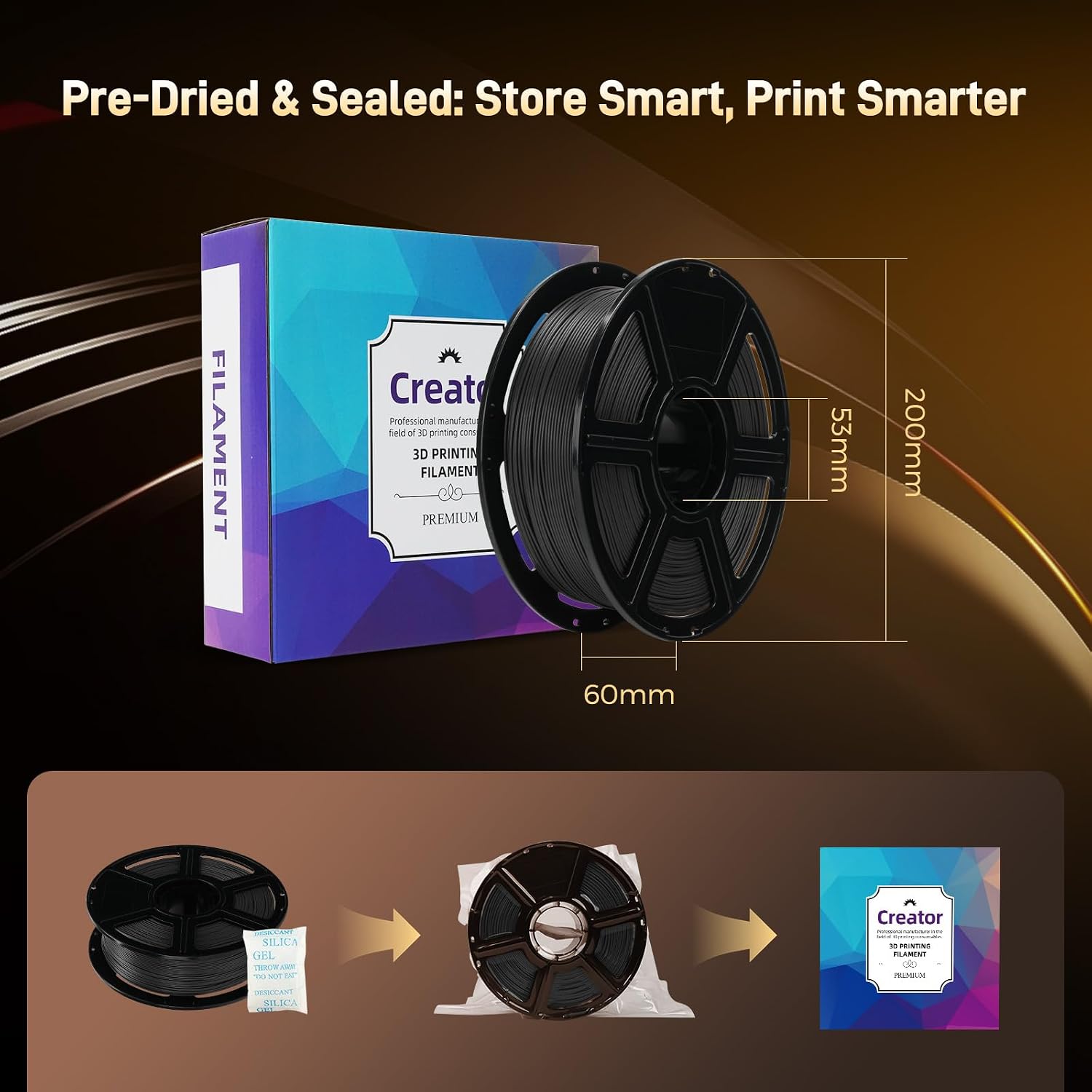 Creator Carbon Fiber ASA Black Filament 1.75mm, 1KG (2.2lbs) Carbon Fiber Reinforced ASA 3D Printer Filament, Compatible with Hardened Steel Nozzle