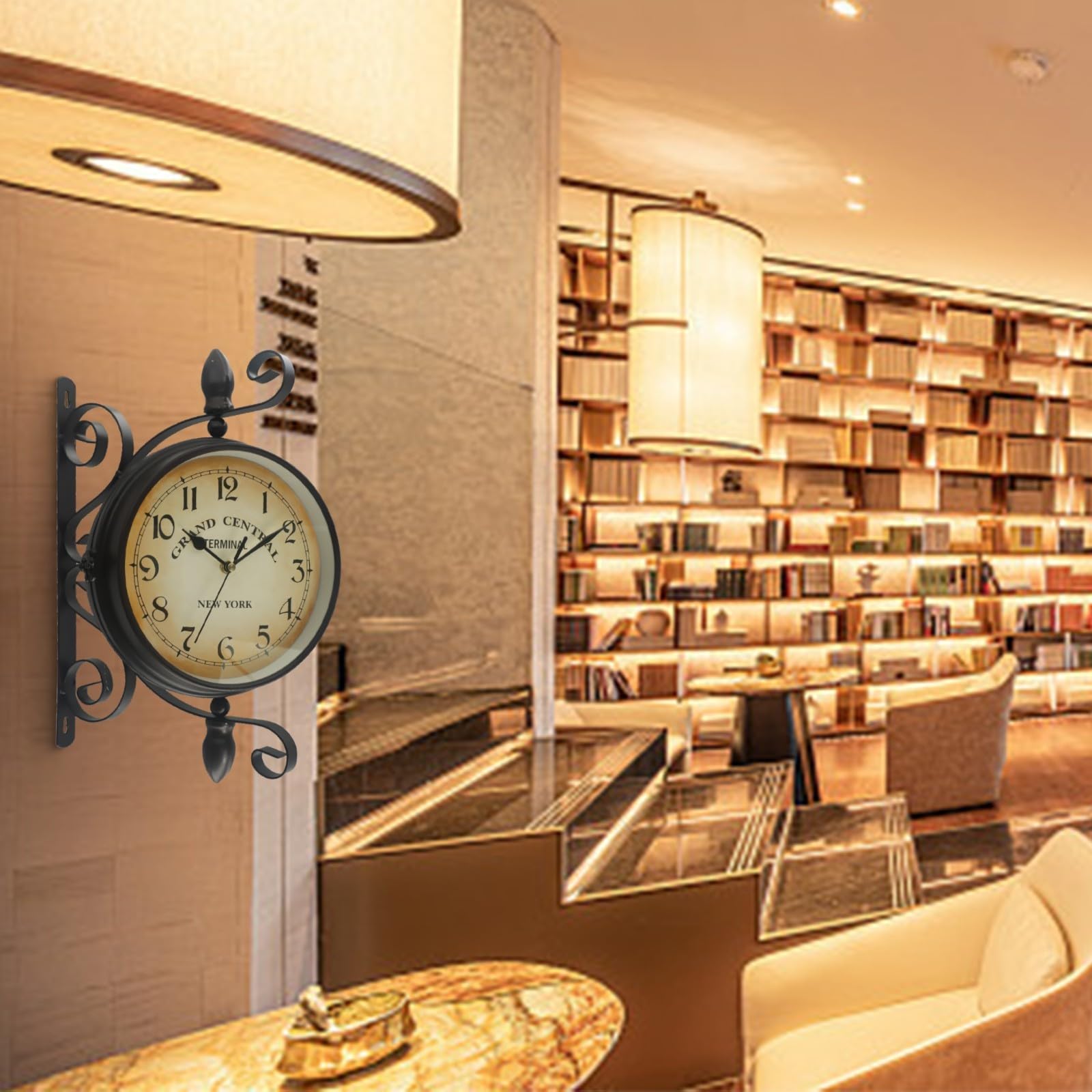 BlissfulAbode Doppelseitige Wanduhr Eisen Bahnhof Stil Antik Rund 8 Zoll Quarz Stille Uhr Mit Großen Zahlen Für Wohnzimmer Flur Veranda Retro, Vintage Wanduhr, Doppelseitige Uhr