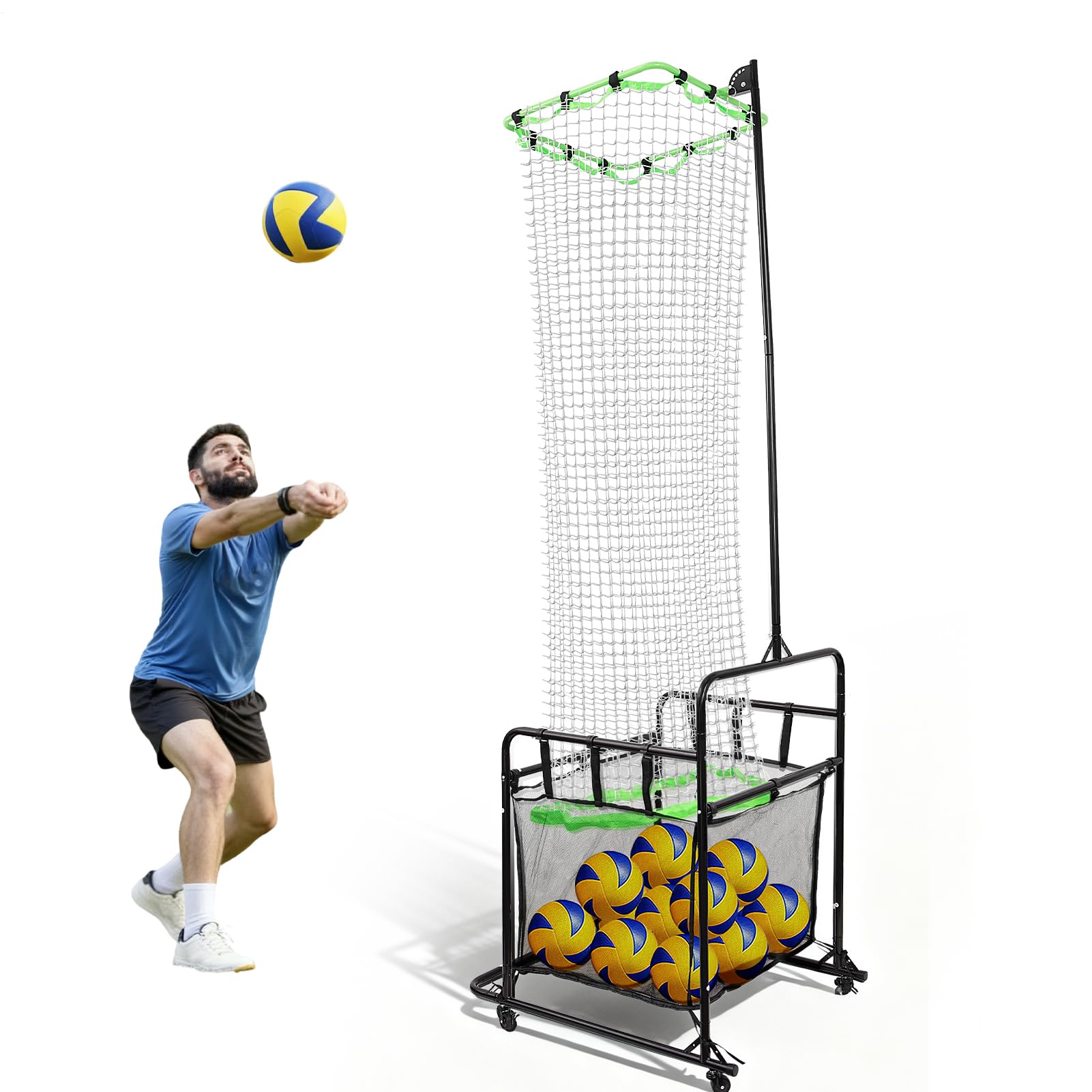 Volleyball Setter Training Net, Adjustable 5 Heights & 6 Angles with 2 TargetHoops, Ball Collection Bag for Spiking, Serving & Precision Setting