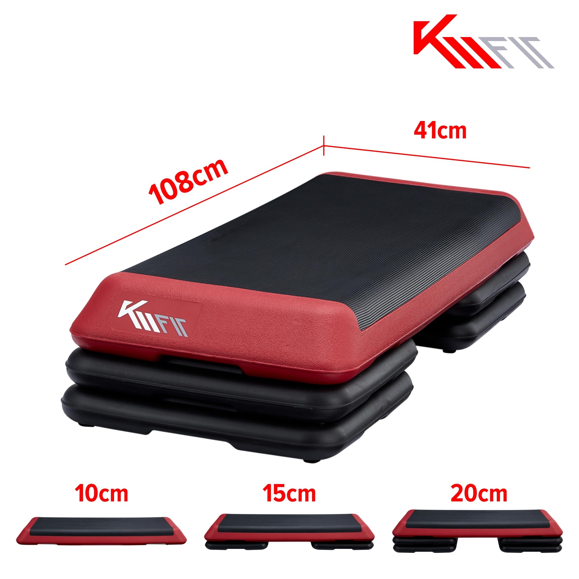 KM-Fit Fitness Stepper | Steppbrett Aerobic Stepper für zuhause | Step-Bench 3-fach höhenverstellbar | Belastbarkeit bis 200 kg | Home-Stepper | 108 × 41 × 10/15/20 cm | Aerobic Steppbank