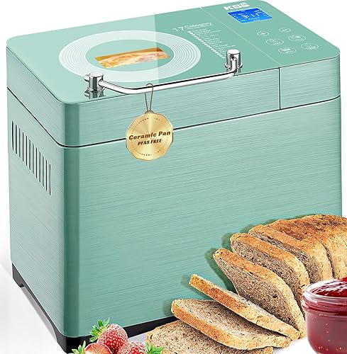 KBS Máquina de pan de convección de 710 W, calentadores duales, máquina de pan de 2.2 libras con sartén de cerámica saludable y dispensador