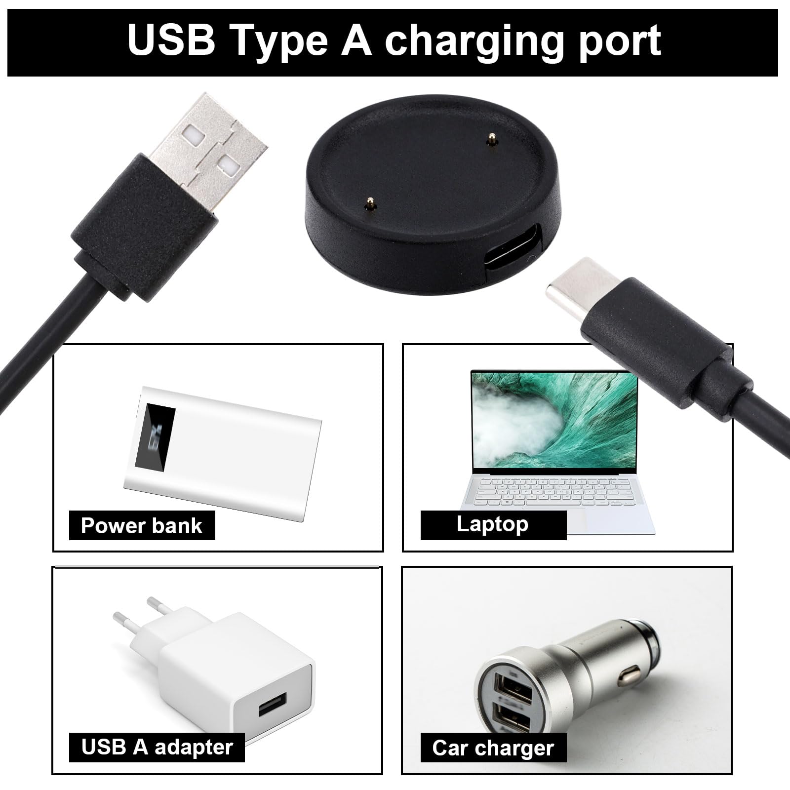 Kabel Ładujący do Amazfit Active 2/Bip 6, 1m Wymienny Kabel Ładujący USB Przenośny Smartwatch Typu C Stacja Dokująca i Ładowarka (Czarny)