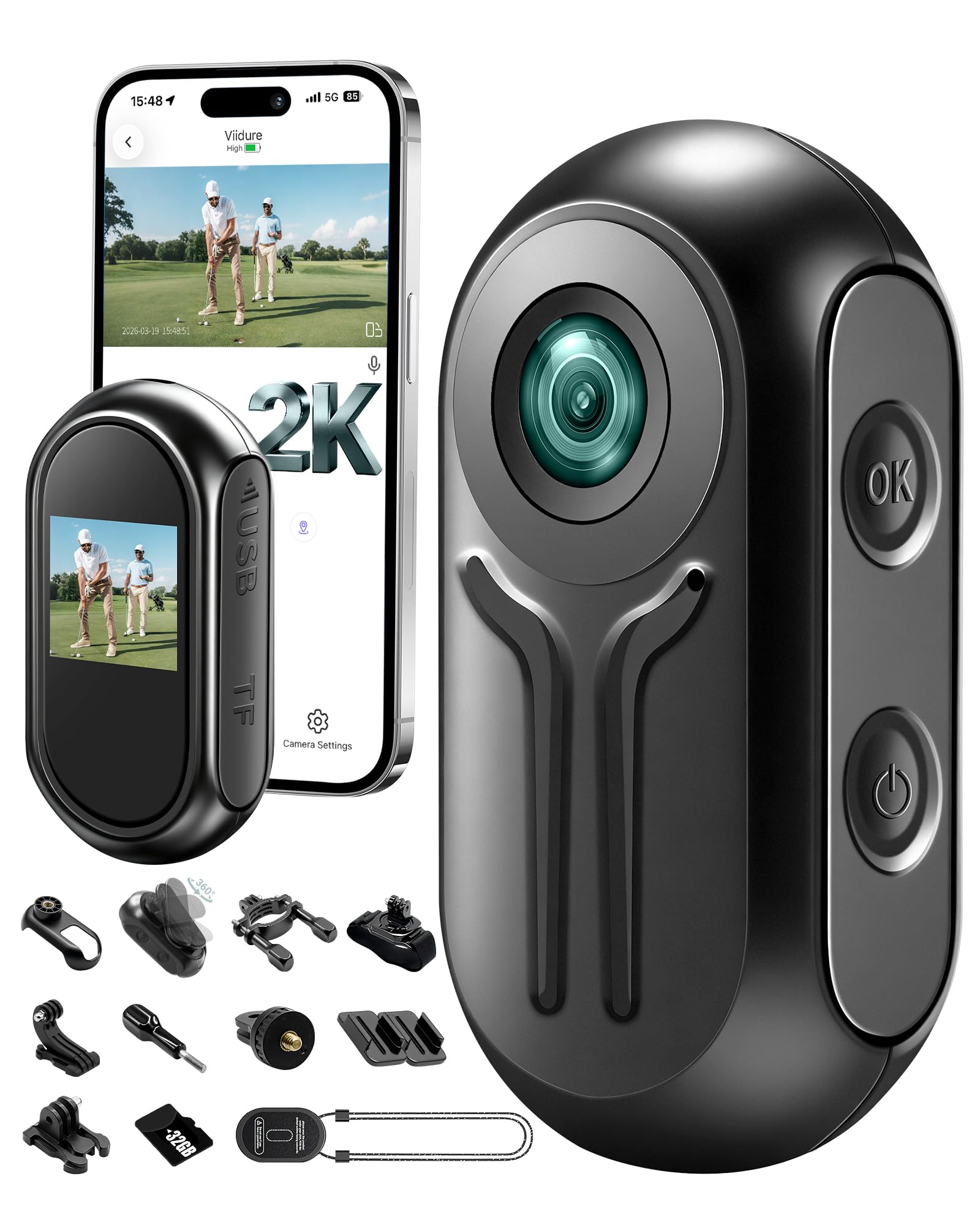 Caméra Sport 2K Full HD, Caméra Action Vlog WiFi Mini, Caméra Casque Moto Grand Angle 120°, Caméras Embarquées pour Sport Extérieur, Camera Vlog, Dashcam Moto, Carte Mémoire 32 GB Incluse - 1
